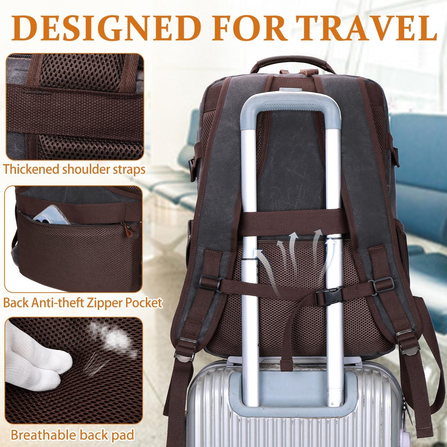 Travel Backpack for Men Carry On Backpack Flight Approved Personal Item Backpack, 18.4 inch Laptop
