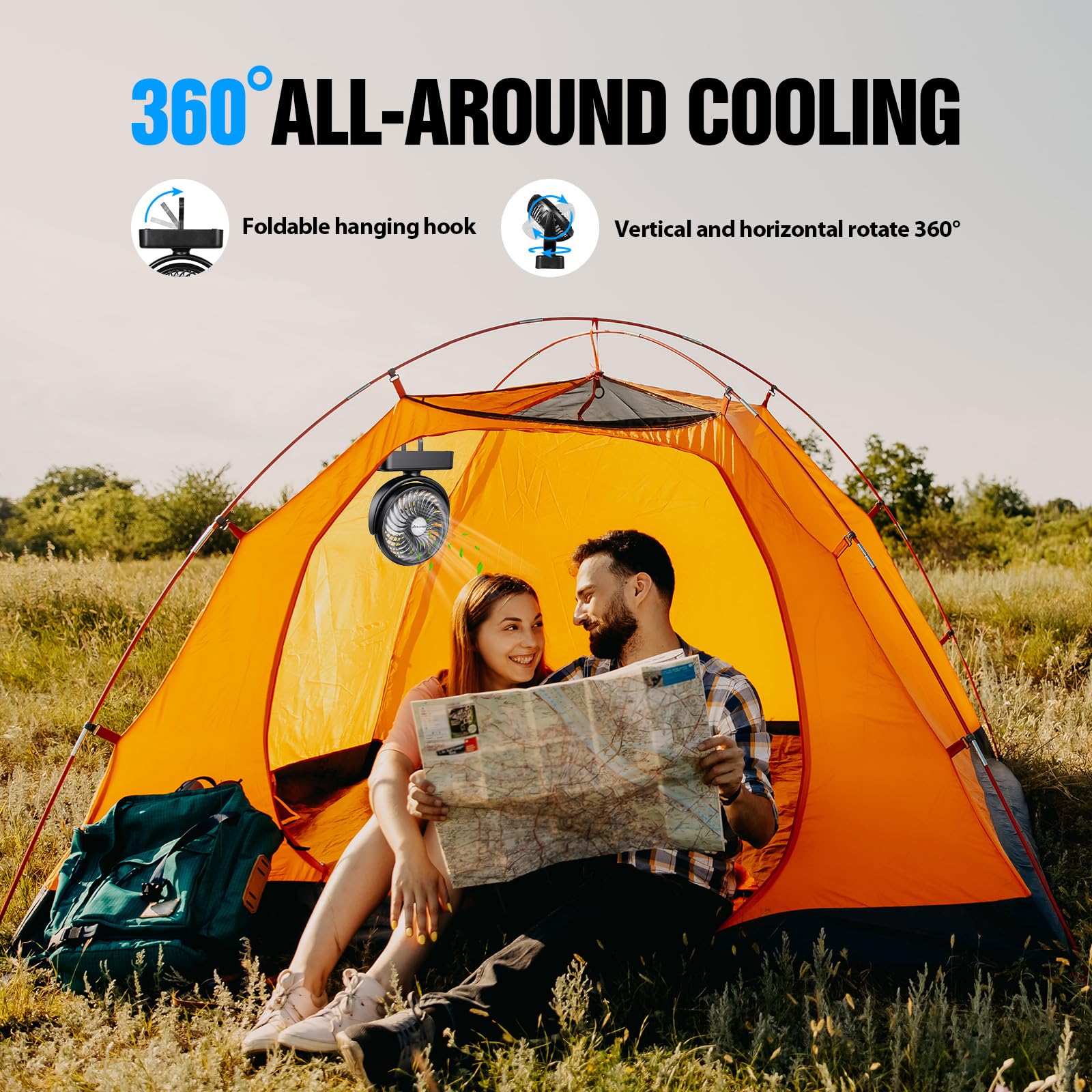 AMACOOL Portable Camping Fan with LED Lantern- 40H Work Time Rechargeable