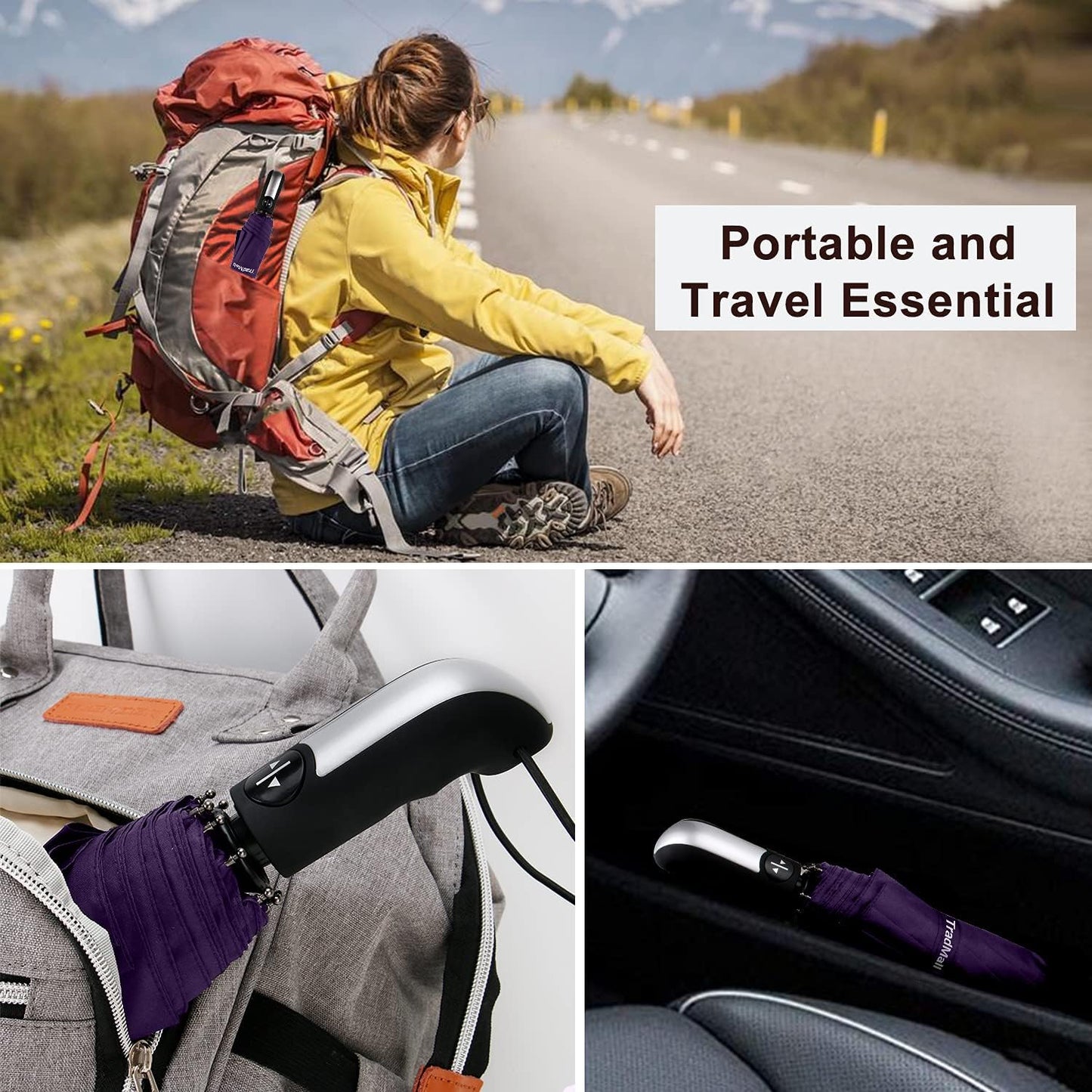 TradMall 3 Pack Travel Umbrella Windproof Portable 46/56 Inches Large Canopy Auto Open & Close
