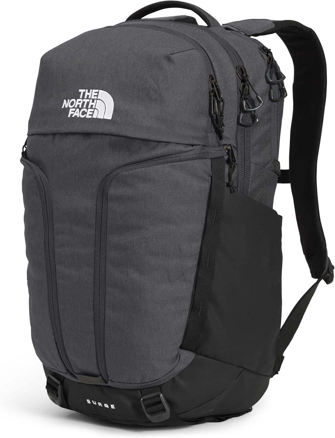 The North Face Surge Commuter Laptop Backpack | Daypack with Water Repellent Finish, 16" Laptop Sleeve, Reflective Details, Asphalt Grey Light Heather/TNF Black-NPF, One Size