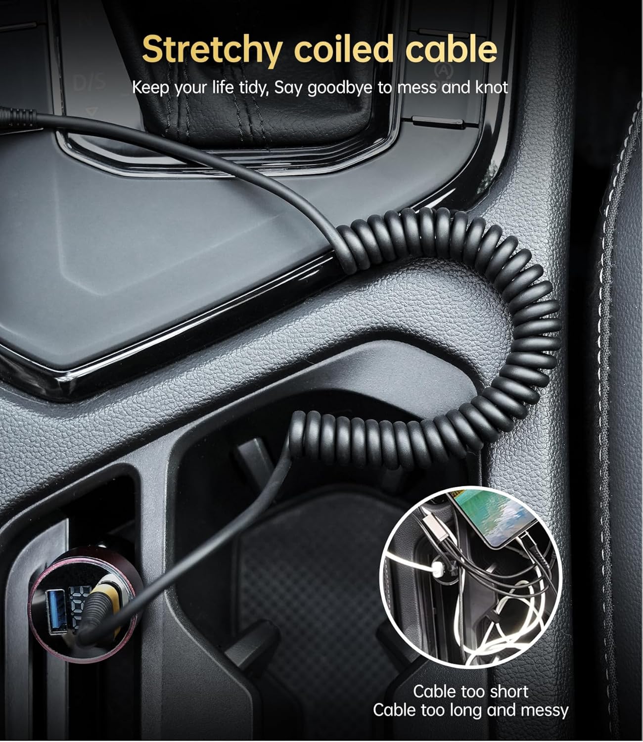 USB C Cable Fast Charging, 2Pack 3ft Coiled USB A to Type C Charge Cord for Car USB-C Charging Cable Compatible with iPhone 17/16/15/Pro/Samsung Galaxy S20 S10 Note 10 and Other USB C Devices-Gold