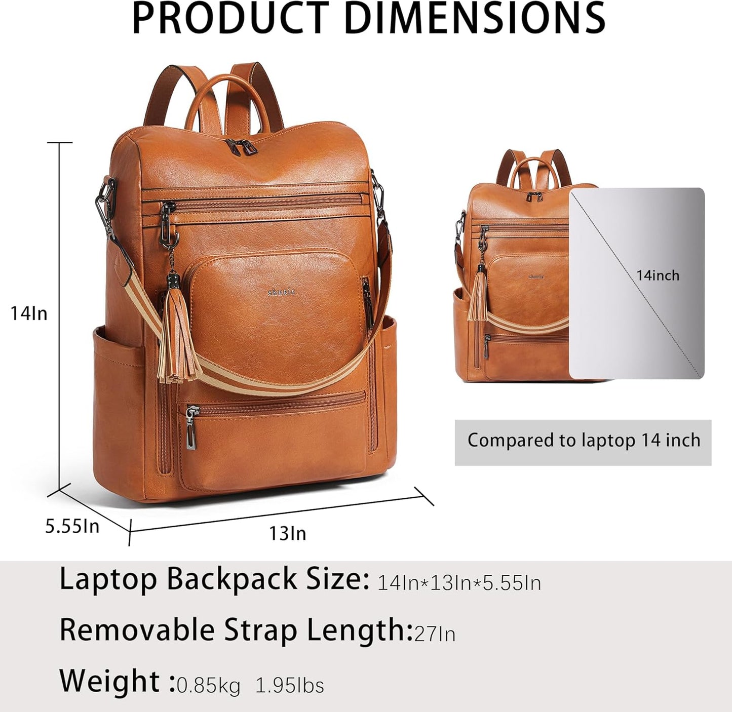 Shrrie Vegan Leather Laptop Backpack for Women 15.6 inch Work Backpack Fashion Travel Backpack Purse for Business College