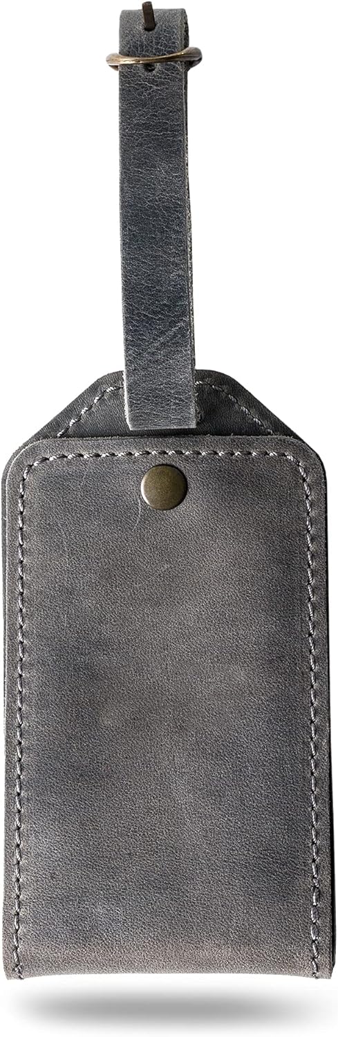 PEGAI Personalized Leather Luggage Tags for Suitcases | Handmade Travel Essentials Luggage Tag- Secure With Snap Closure and Easy Attachment to Suitcase, Travel Backpack, Handbag | Bond (Rock)