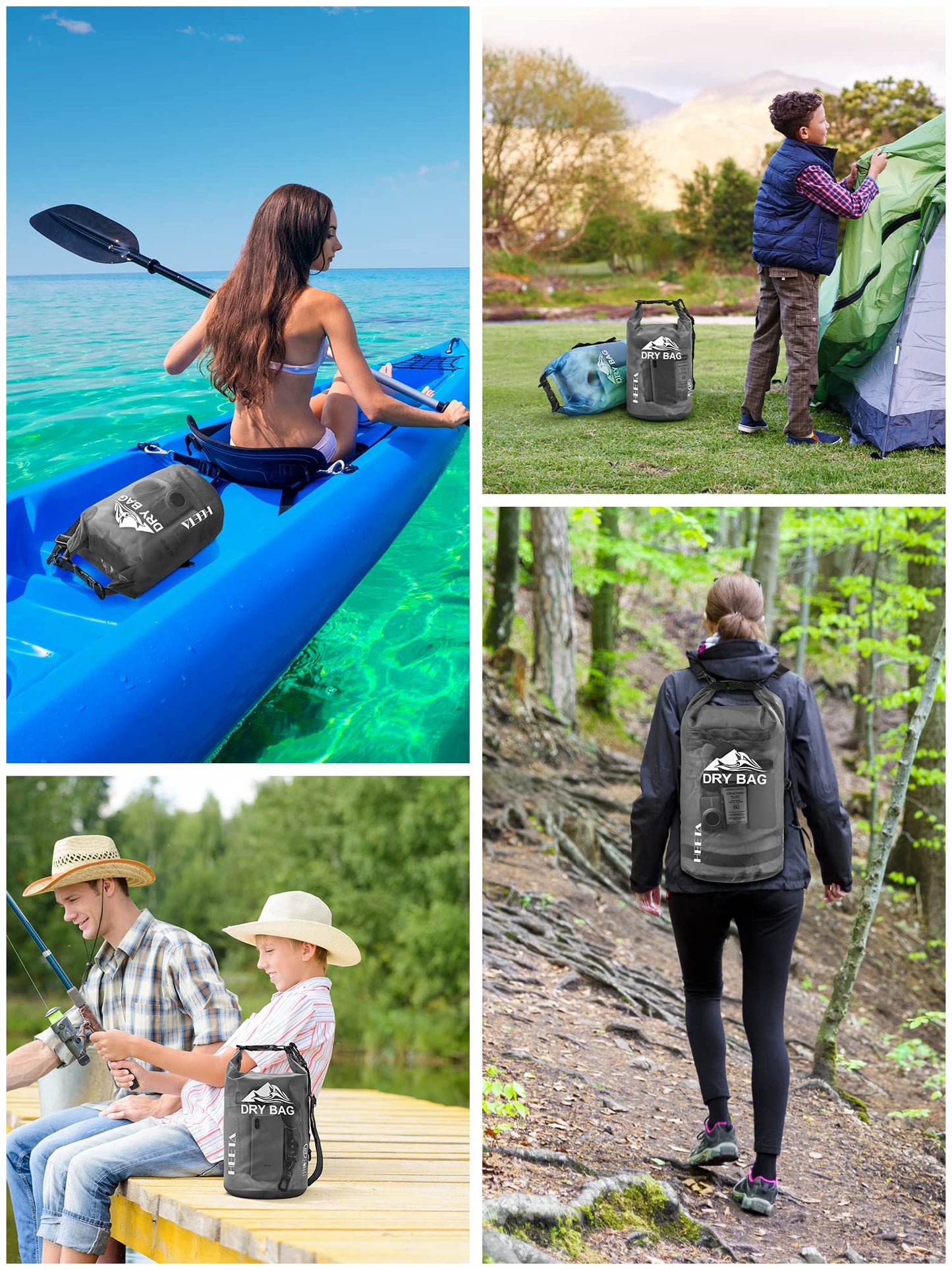 HEETA Dry Bag Waterproof for Women Men, Roll Top Lightweight Dry Storage Bag Backpack with Phone