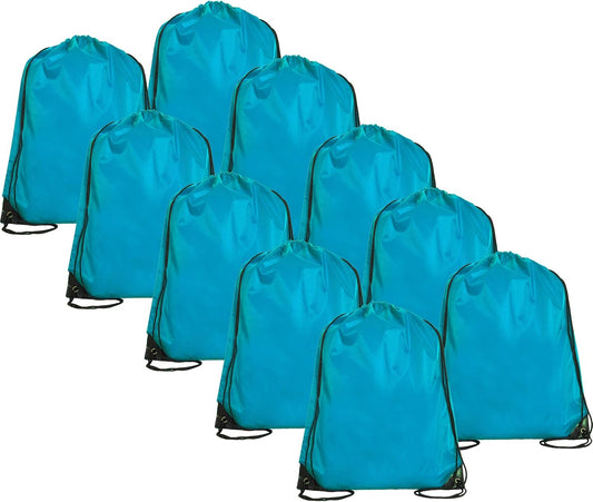 Threadart Drawstring Backpacks - Pack of 10 - Aqua | Sports Cinch Sack String Backpack | For Gym, Storage, & Travel | Large 15" x 18.5" Size