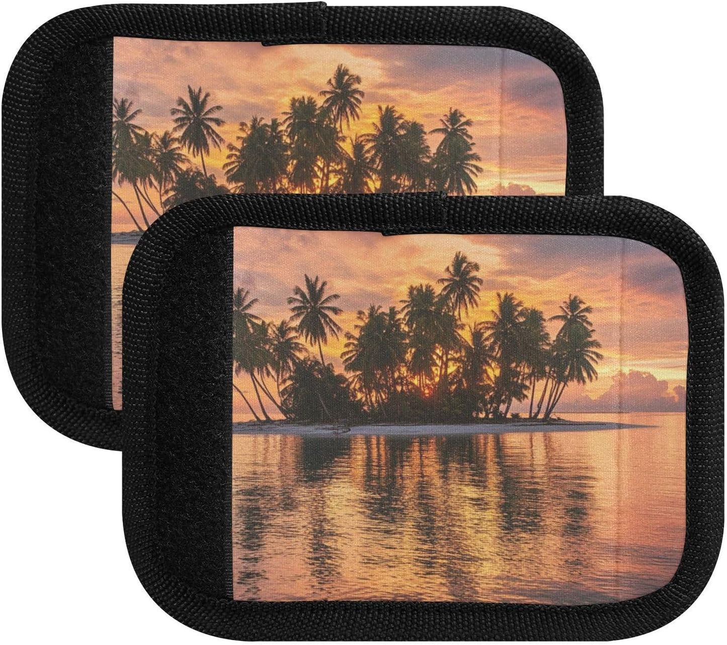 Sunset Summer Palm Trees Island 2 Pack Luggage Handle Wraps Covers for Suitcase Identifiers Bag Tags Travel Accessories
