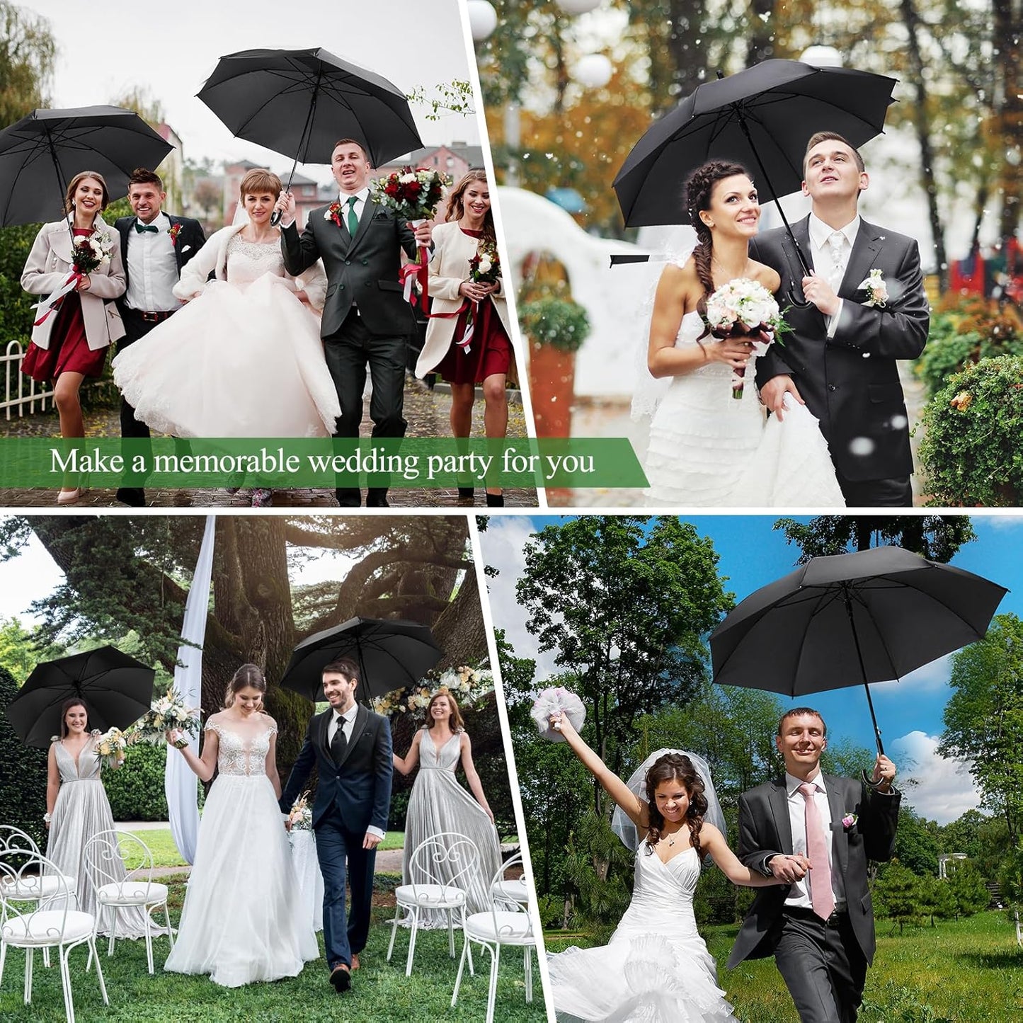 8 Pack Wedding Umbrella Bulk, Windproof Large Rain Umbrella, Strong Fiberglass Frame, Auto Open Wedding Umbrellas for Guests Bride Groom Photography Friend Gift
