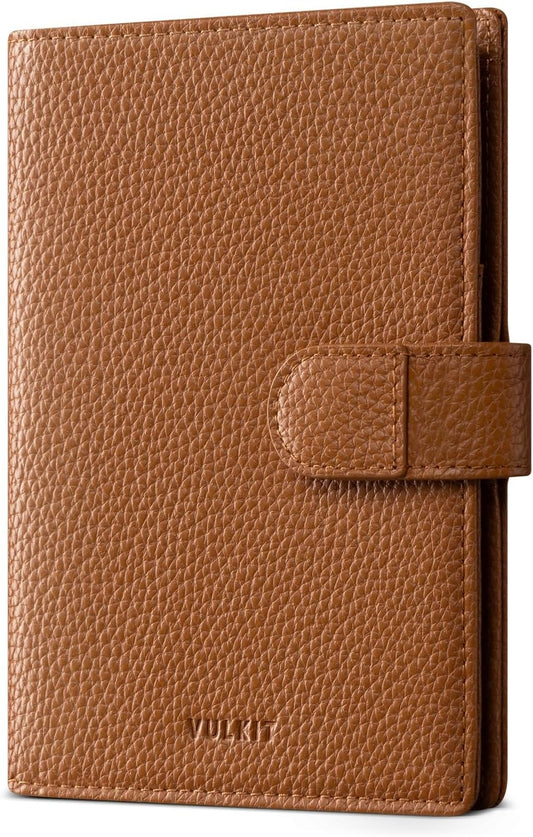 VULKIT Leather Passport Travel Wallet for 2 Passports Pocket Slim Double Passport Holder RFID Blocking with ID Window for Women or Men