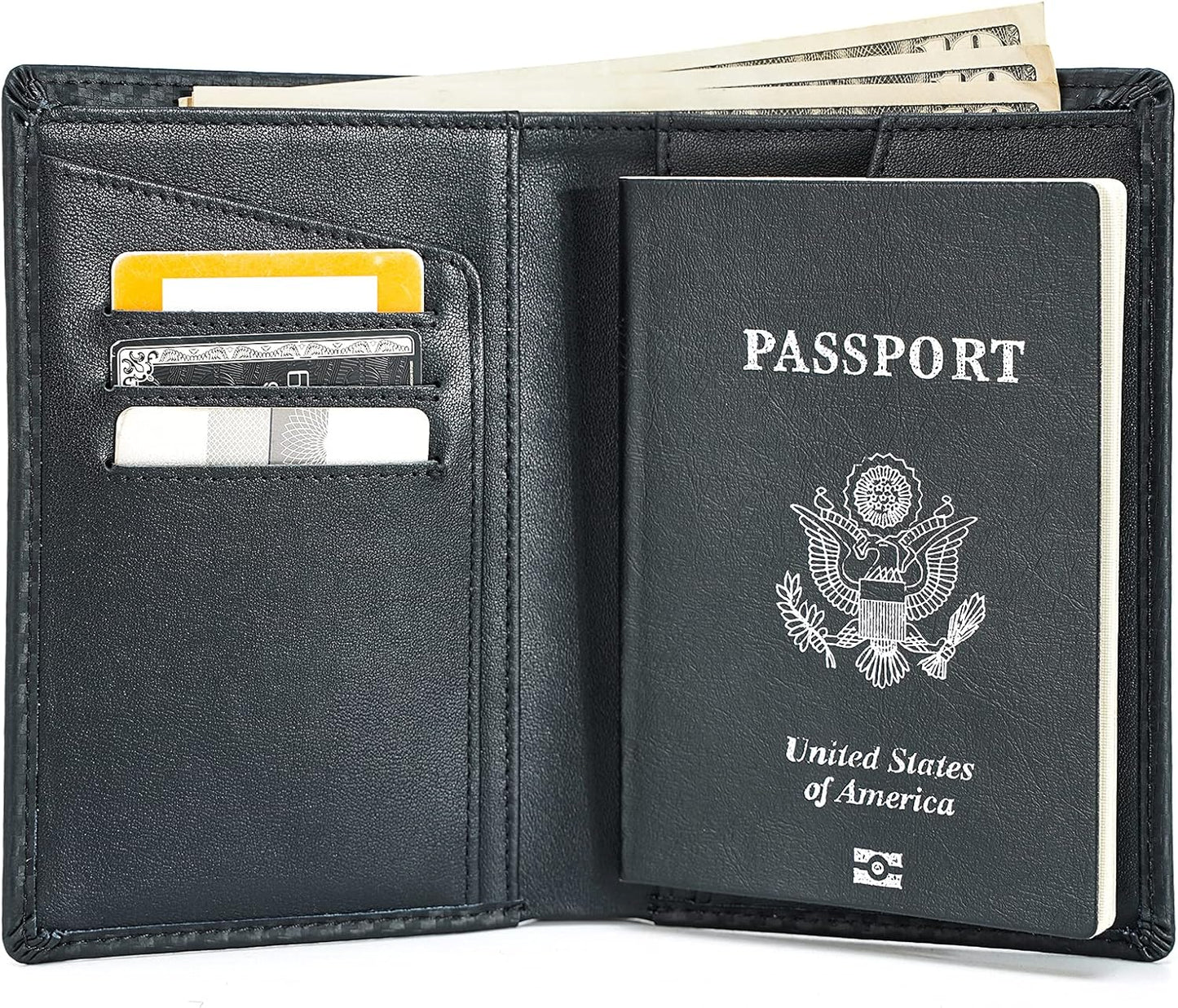 Polare Functional RFID Blocking Leather Passport Holder Travel Bifold Wallet For Men (Carbon Black)
