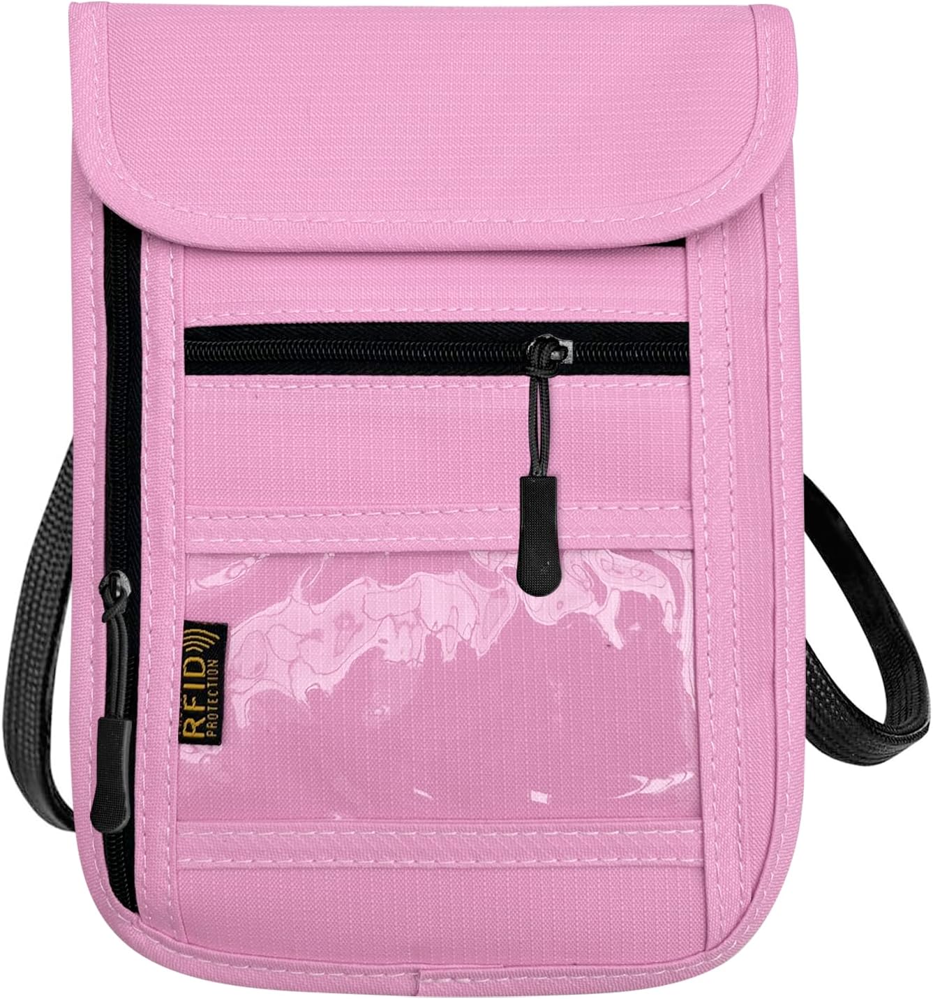 RFID Blocking Travel Neck Wallet Pouch and Passport Holder, Travel Neck Pouch Passport Holder for Women & Men - Pink