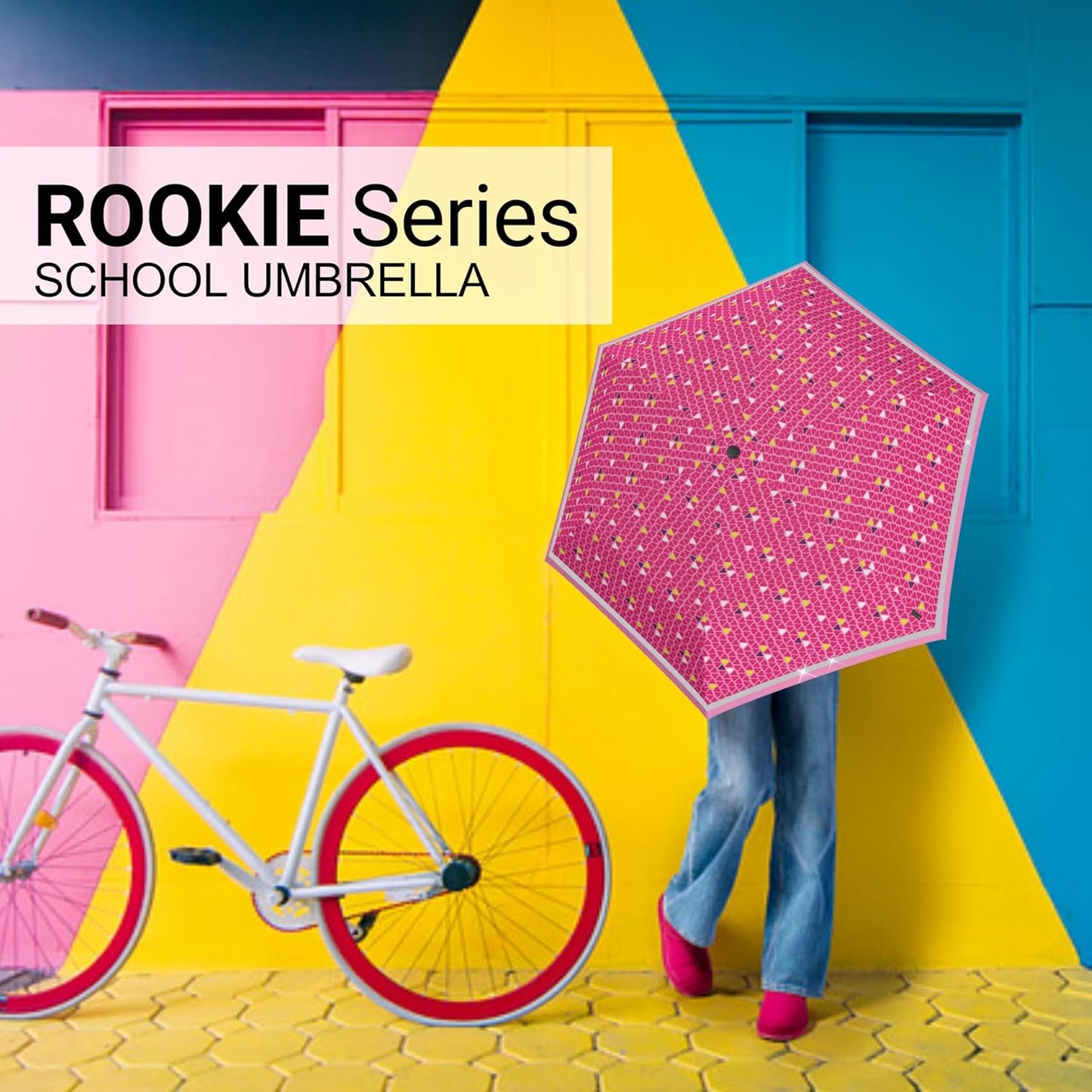 Knirps Rookie Manual Rain Umbrella for Elementary and Middle School Kids – 35.4" Canopy with Reflective Safety Stripe, Carrying Case Included