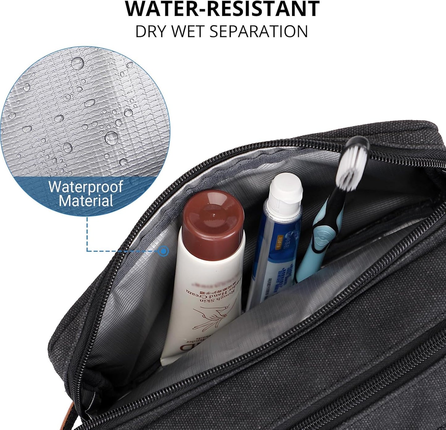 WITZMAN Canvas Toiletry Bag for Men Hanging Dopp Kit Organizer Water-resistant Travel Toiletries bag Men Bathroom Bag with Wet Pocket(A8001 Classics Black)