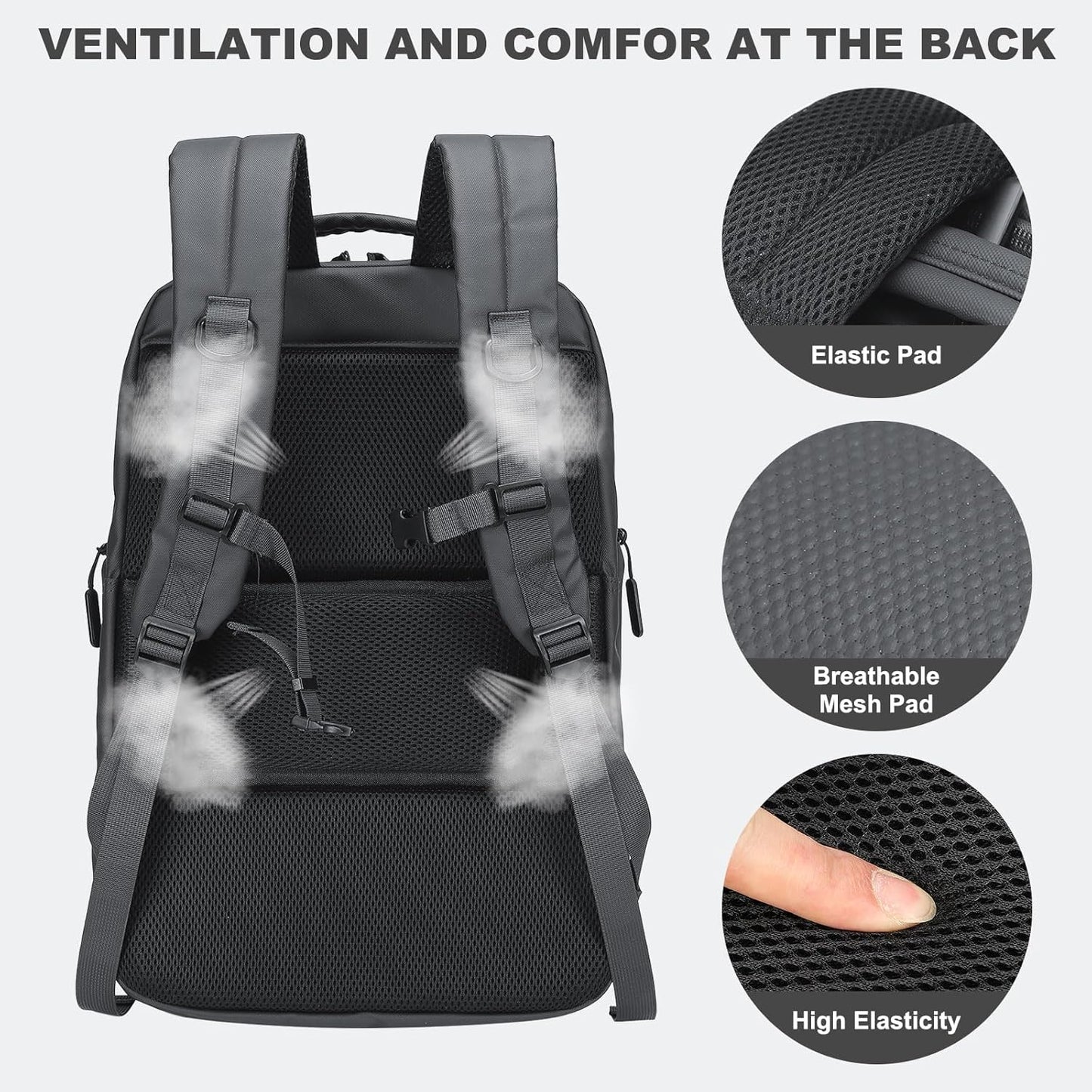 Large Capacity Water Resistant Laptop Backpack, 17 Inch Airplane Approved Durable Bag for College, Business Travel, Light Gray
