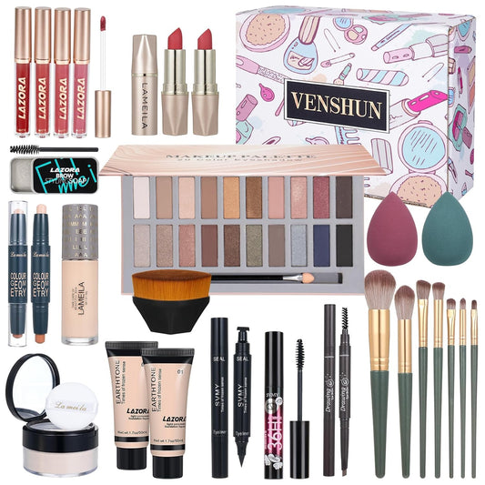 Makeup Kit Makeup Kits for Women Full Kit Makeup Sets for Teenagers Eyeshadow Lip Gloss Foundation Cosmetic Brushes Cosmetic Bag Makeup Gift Set for Women Teen Girls (20Middle)