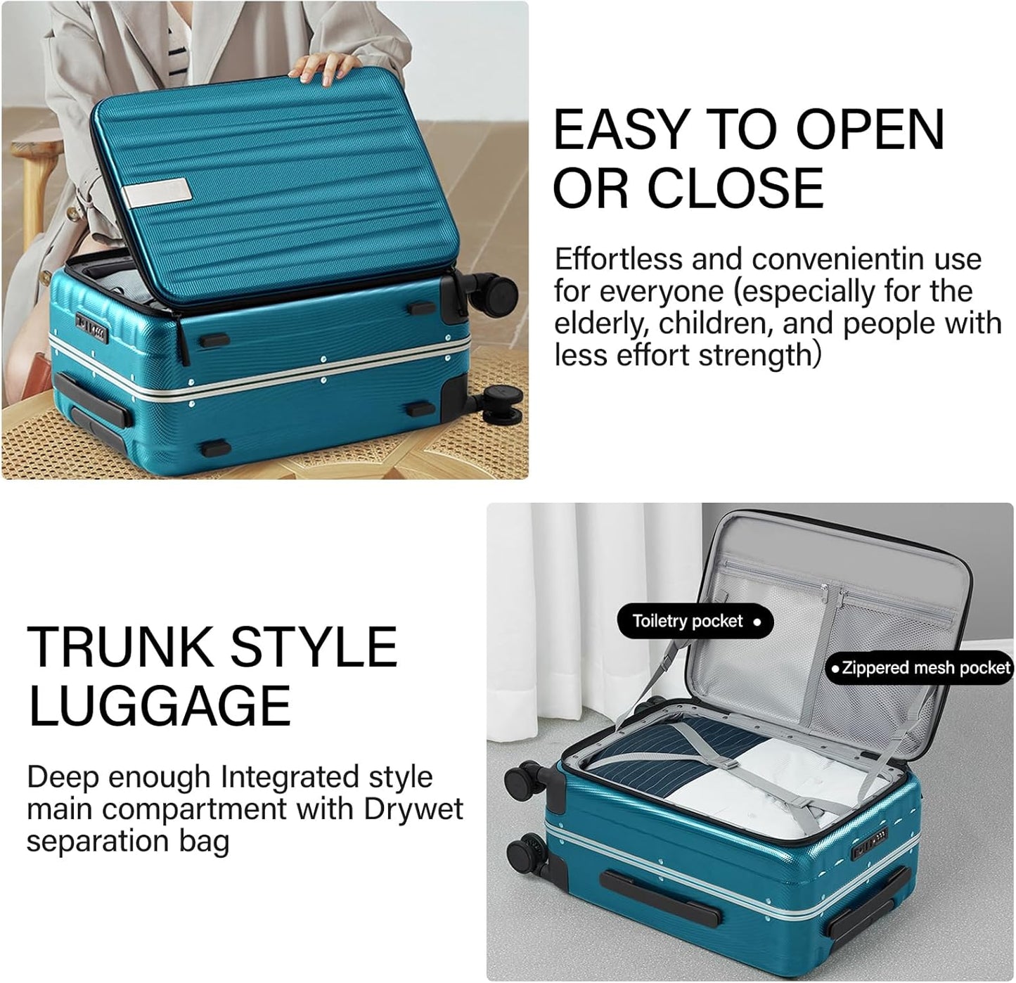 Hanke 24 Inch Checked Luggage Hard Shell Top Opening Aluminum Frame Hardside Medium Suitcase with Spinner Wheels, Durable Rolling Luggage for Men & Women Travel, Caribbean Blue