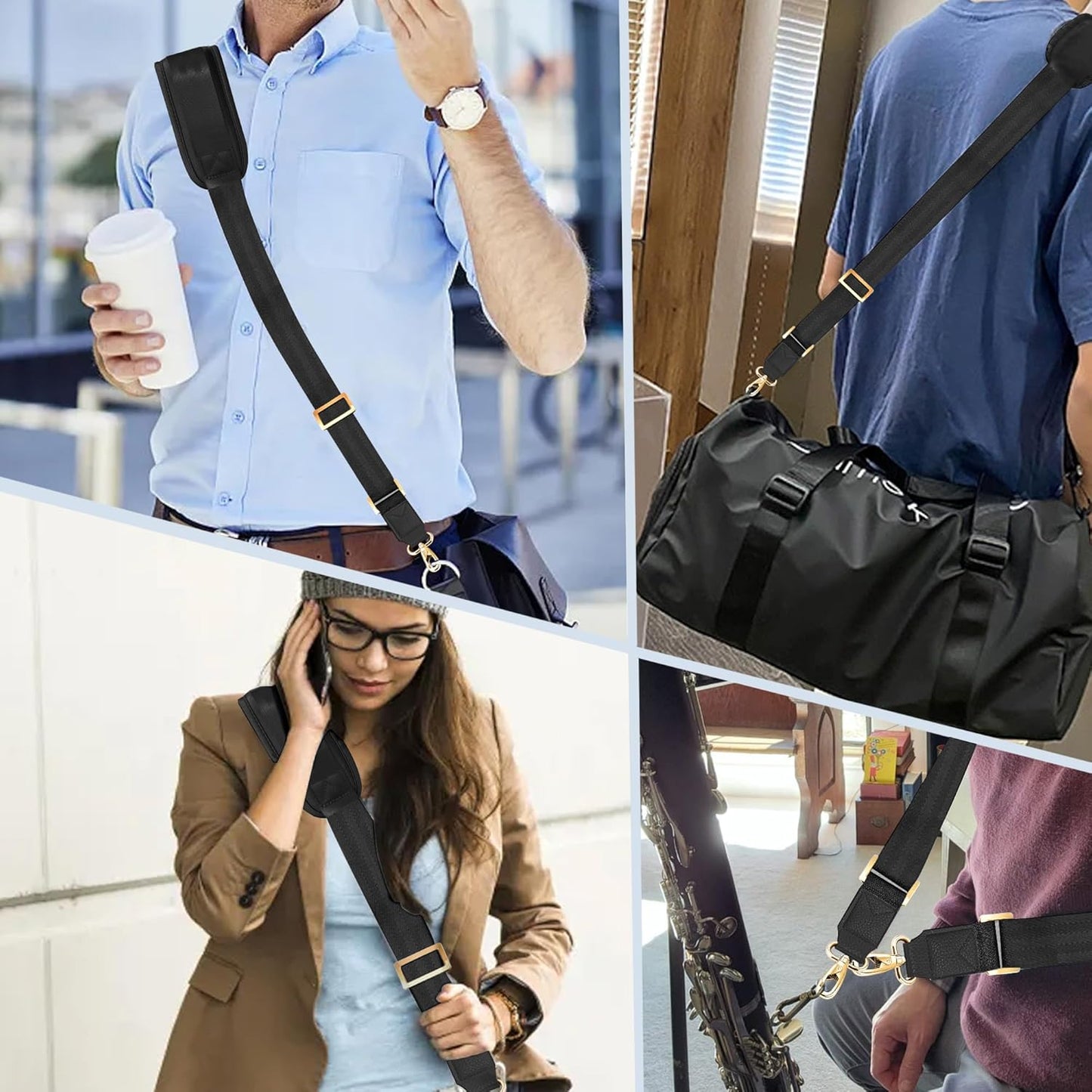 ZINZ 60" Universal Bag Strap with Ultra-Thick Fixed Breathable Pad Adjustable Heavy-Duty Shoulder Strap for Laptop Bag Crossbody Luggage Gym Bag Camera Bag and More -Black