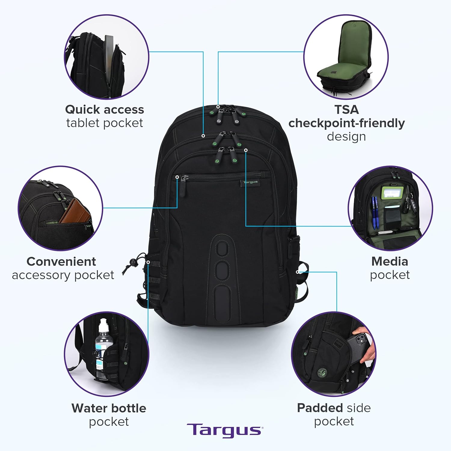 Targus Spruce EcoSmart Travel Laptop Backpack for 17 inch Laptops, TSA-Friendly Carry On Backpack