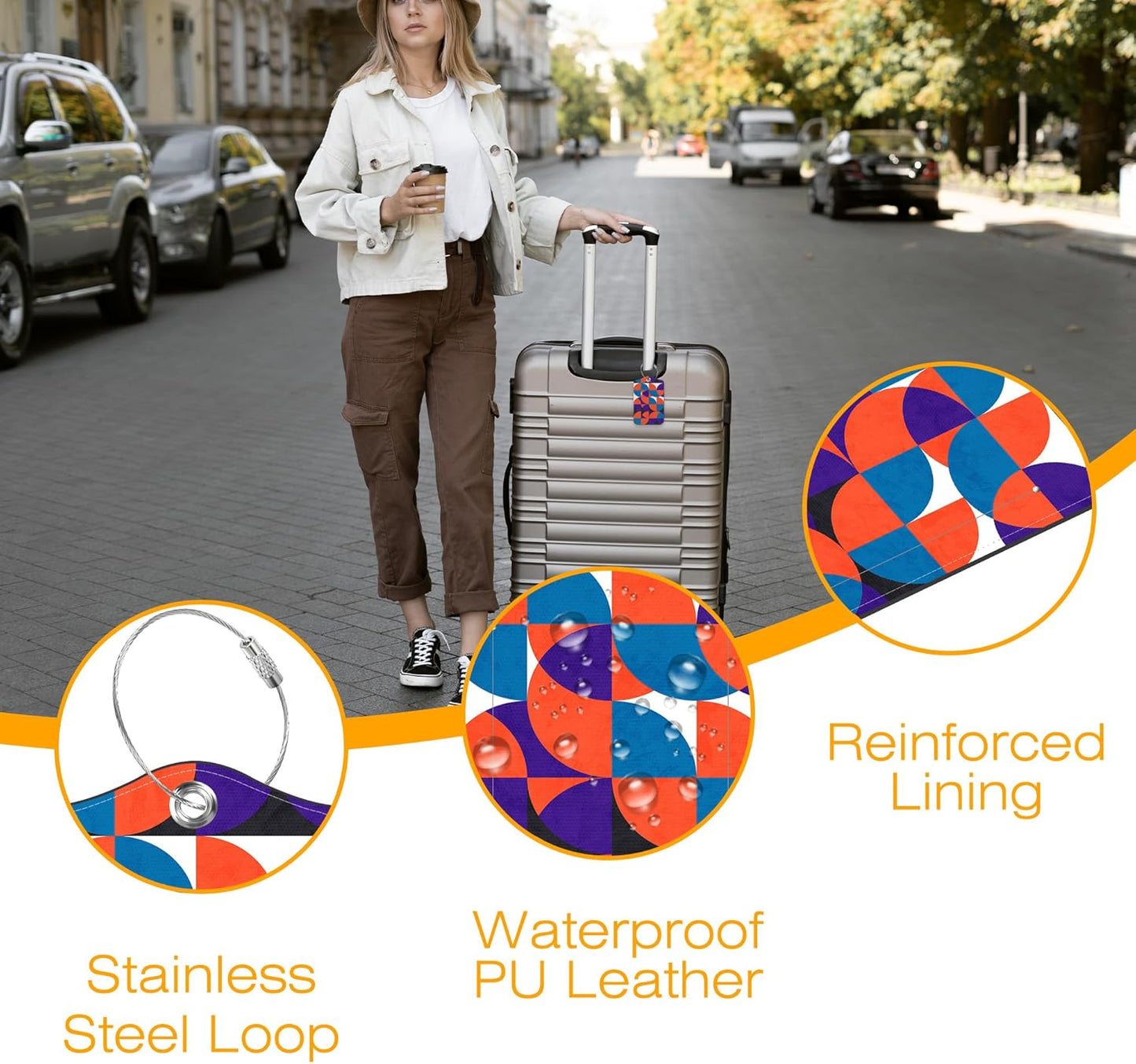 3 Pack Luggage Tags for suitcases Abstract Art Geometric Leather Luggage Tag, Identifiers with
