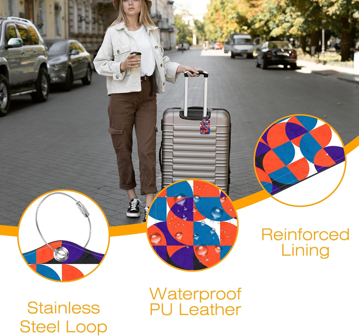 3 Pack Luggage Tags for suitcases Abstract Art Geometric Leather Luggage Tag, Identifiers with