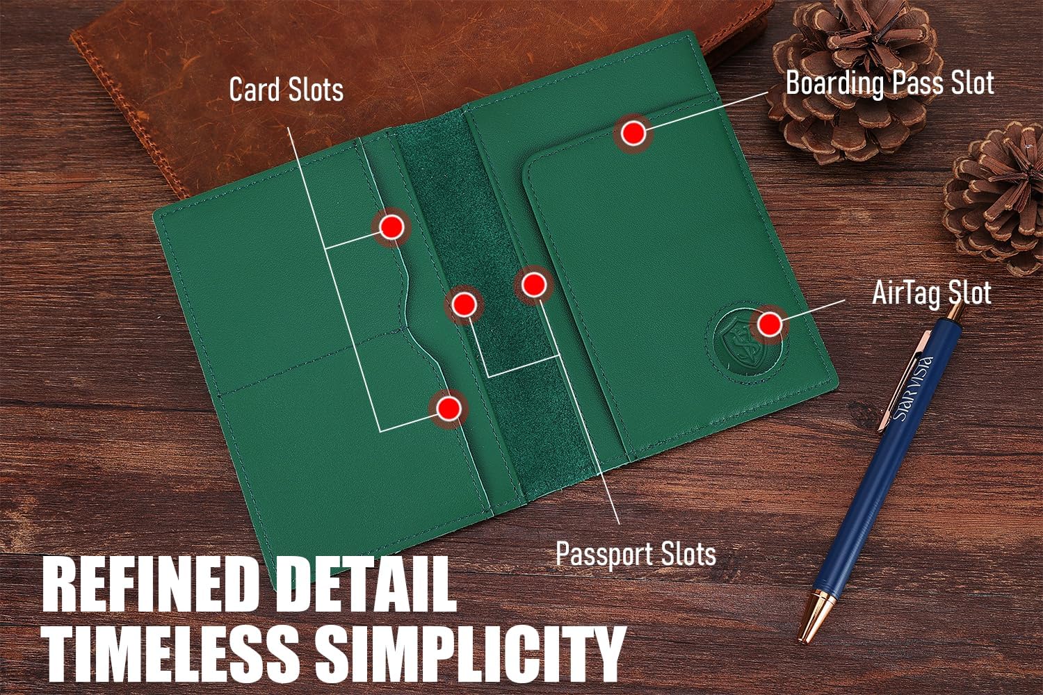 STAR VISTA Albatross Leather Travel Passport Holder, Minimalist Design, Calfskin Leather Case for