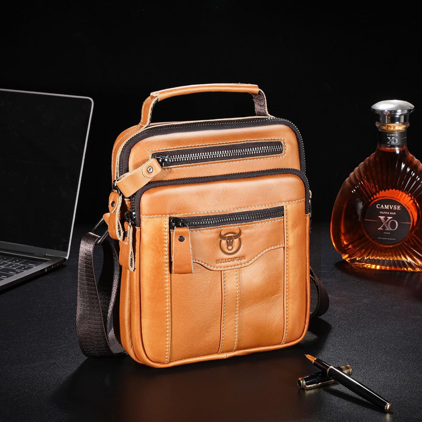 Leather Crossbody Bags for Men Casual Shoulder Bag Travel Messenger Bag Vintage Handbag Multi Pocket Satchel