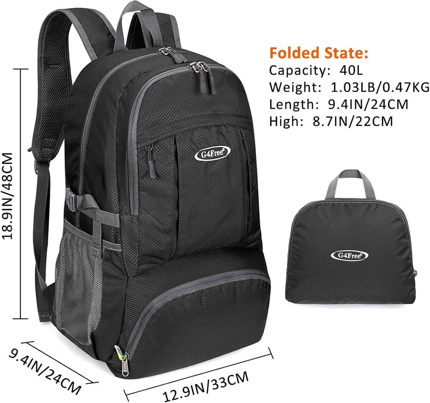 G4Free 40L Lightweight Packable Hiking Backpack, Waterproof Travel Daypack