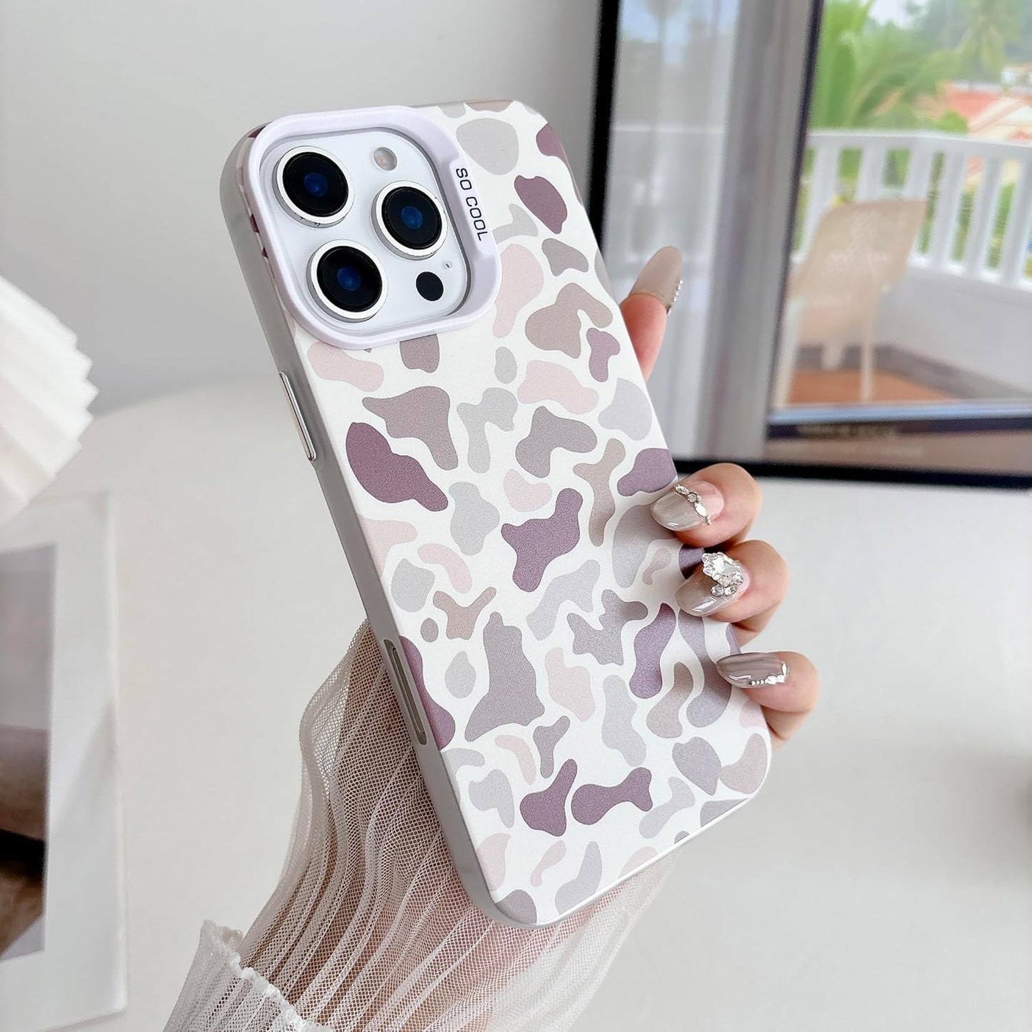 for iPhone 16 Pro Max Case, Vintage Camo Pattern Design for Men Boys Teens, Cool Camouflage Shockproof Protective Cover for Girls Women - White