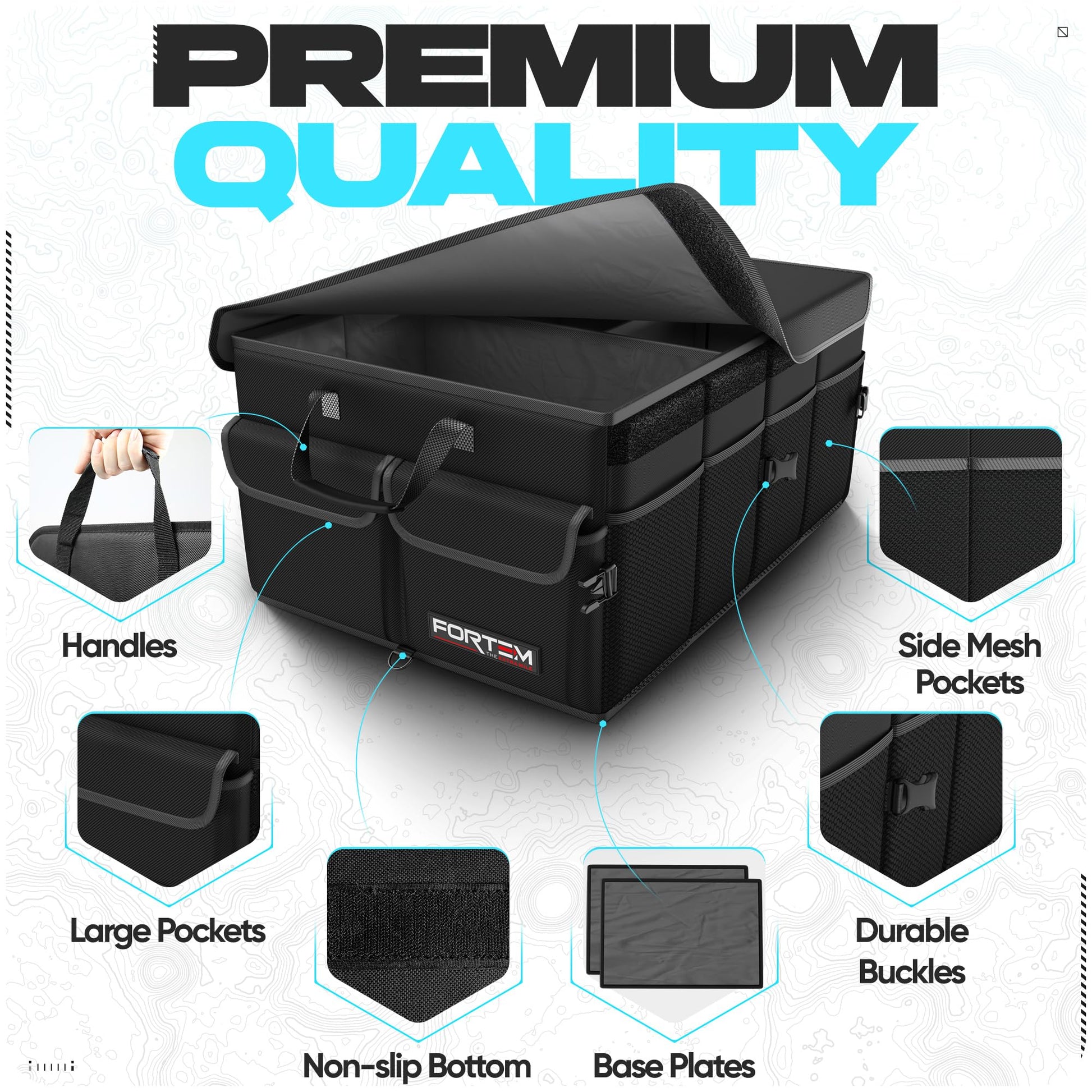 FORTEM Trunk Organizer - Foldable Car Organizer & Storage for SUVs & Trucks