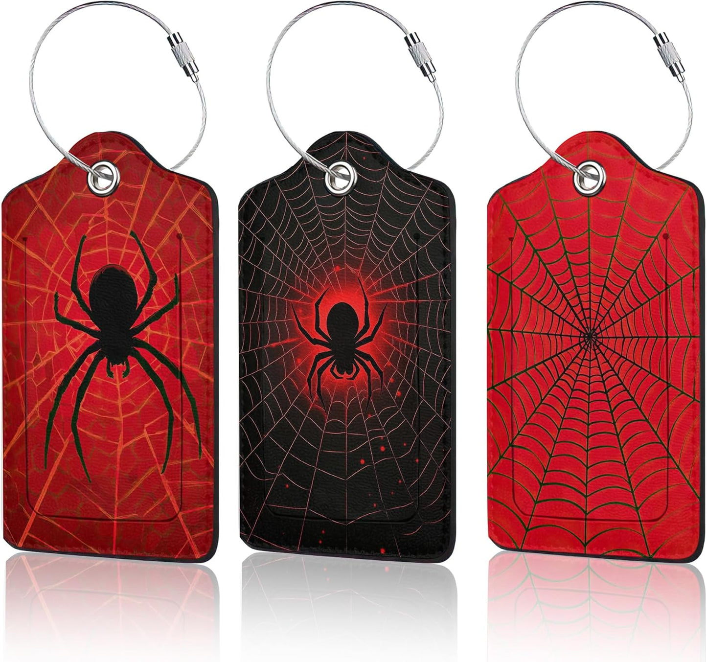Red Spider Web Luggage Tag for Suitcase,Design with Privacy Flap Name ID Label Metal Loop, 3 Pack