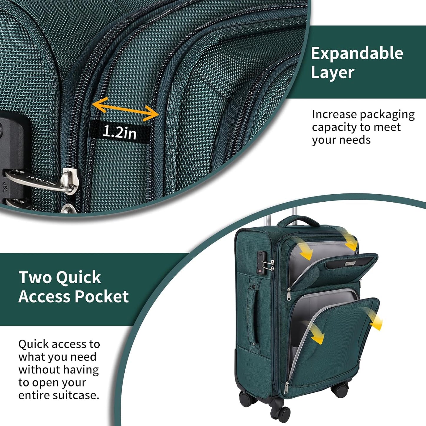 3-Piece Softside Expandable Luggage Set with Front Open Pocket, Lightweight and Durable Oxford
