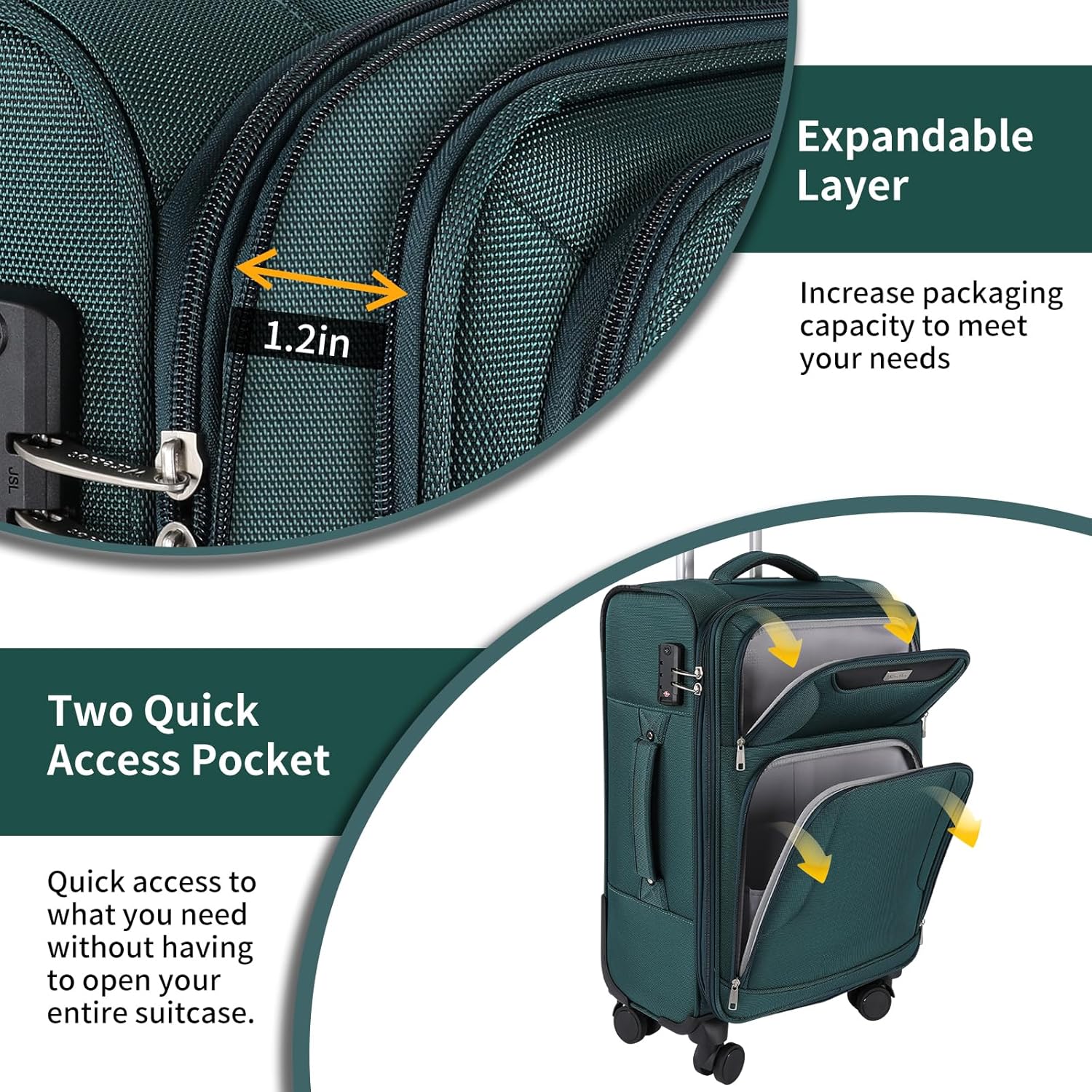 3-Piece Softside Expandable Luggage Set with Front Open Pocket, Lightweight and Durable Oxford