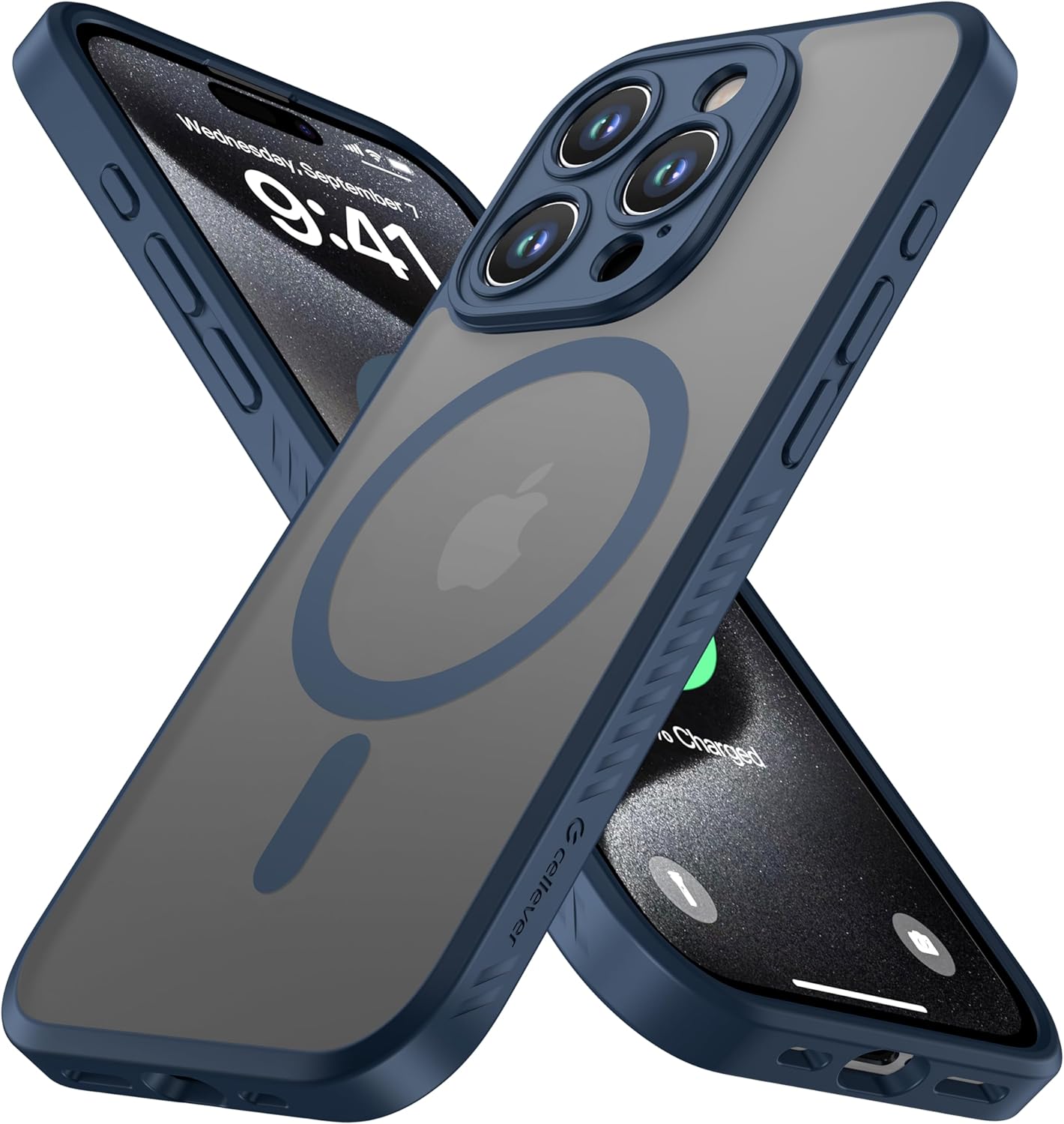 CellEver Strong Magnetic for iPhone 15 Pro Case [Camera Protection] [Military Grade Drop Tested] [Compatible with MagSafe] Slim Translucent Matte Phone Case (6.1") - Navy Blue