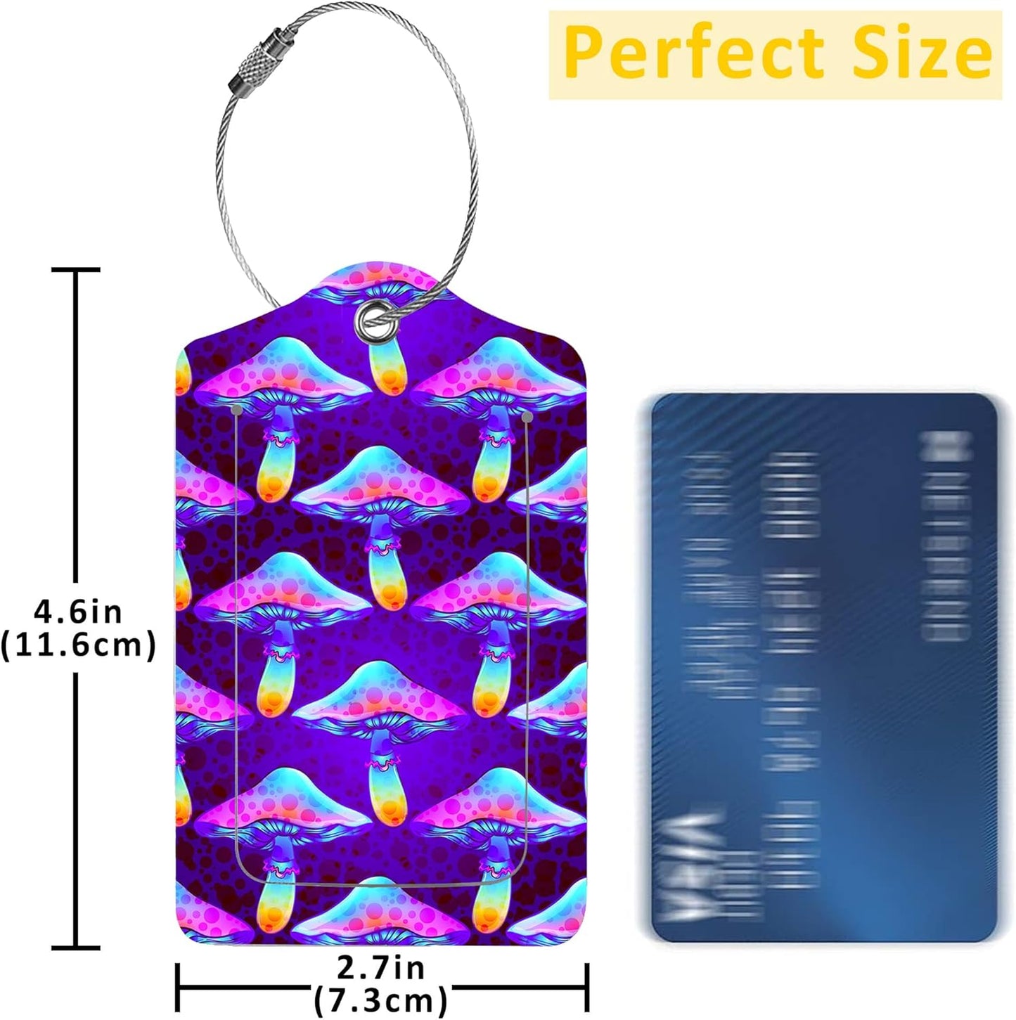 2 Pack Luggage Tag for Suitcase,Magic Mushrooms PU Leather Suitcase Tags Identifiers with Privacy Name Address Labels and Durable Steel Loop for Women Men Travel