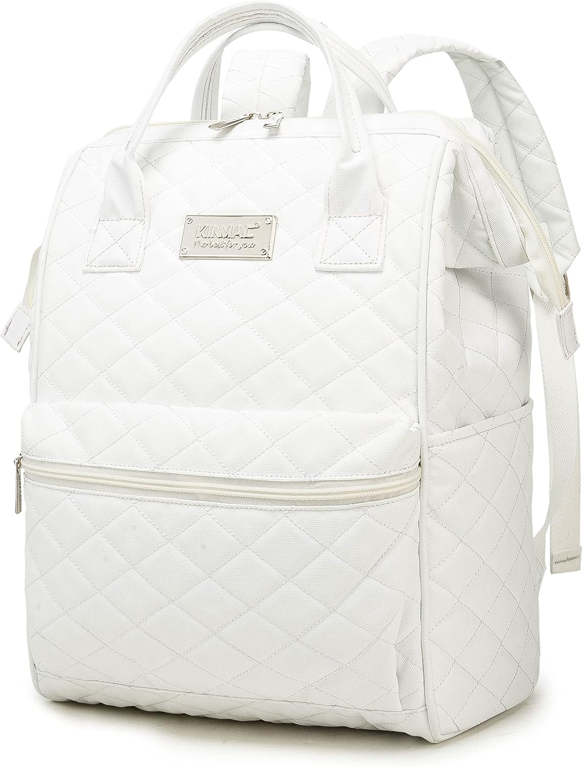 Kinmac Wide Open Style Laptop Backpack College Travel Outdoor Backpack For Laptop Up to 15.6 Inch (White Embroidery)