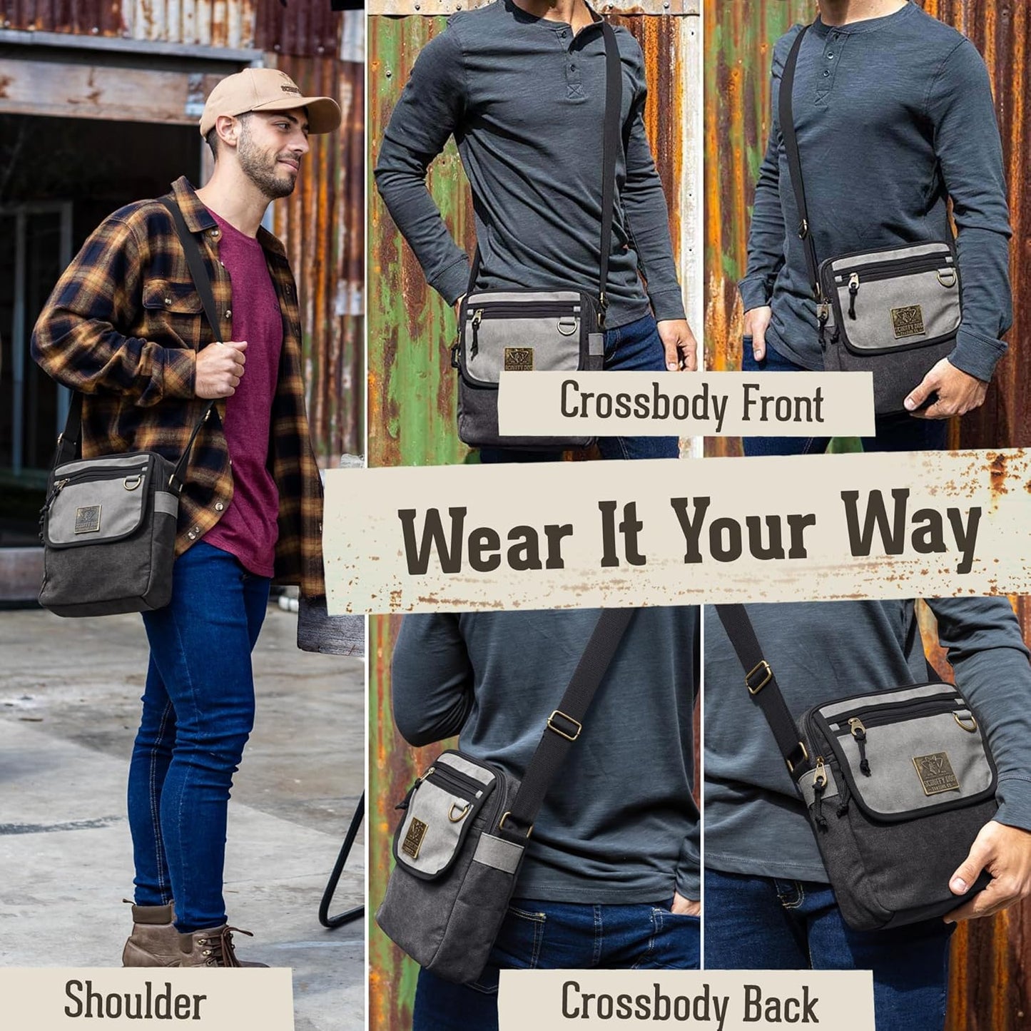 SCRUFFY DOG Crossbody Messenger Bag for Men and Women - Canvas Shoulder Bags with Adjustable Strap - Small - 11 inch