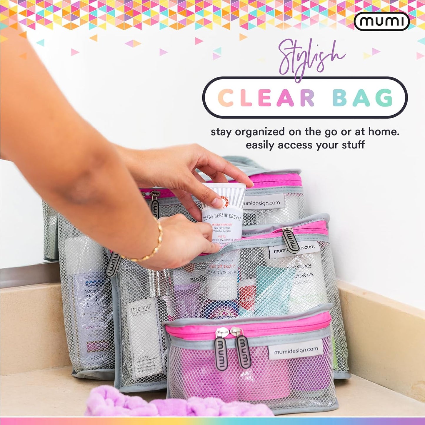 MUMI Travel Toiletry Bag Set of 3 – Clear TSA Approved Toiletry Bags for Women – Reusable