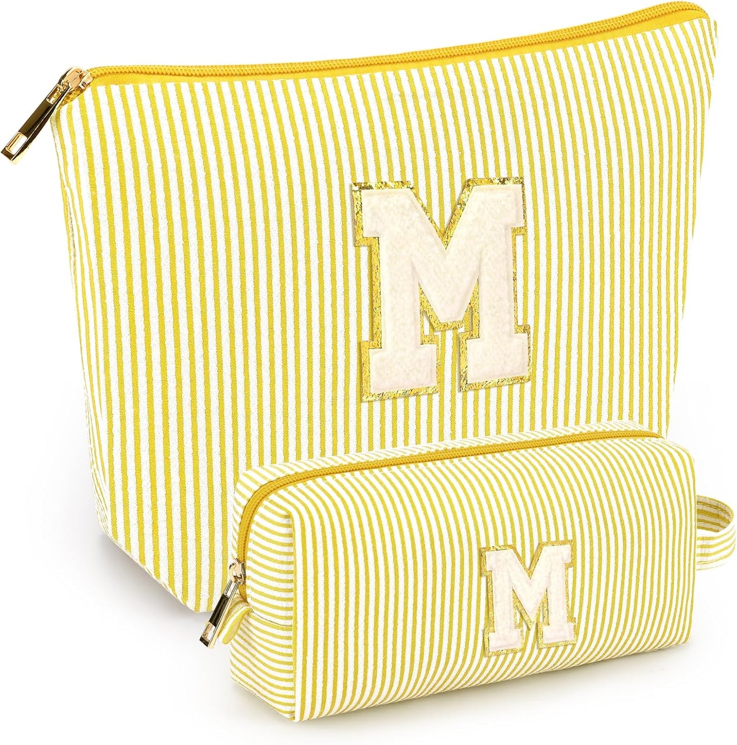 mibasies 2 PCS Initial Makeup Bags: Mothers Day Gifts for Women - Best Friend Birthday Gifts Graduation Gifts Wedding Bridesmaid Girlfriend Wife Daughter Sister Girl Gifts - Yellow M