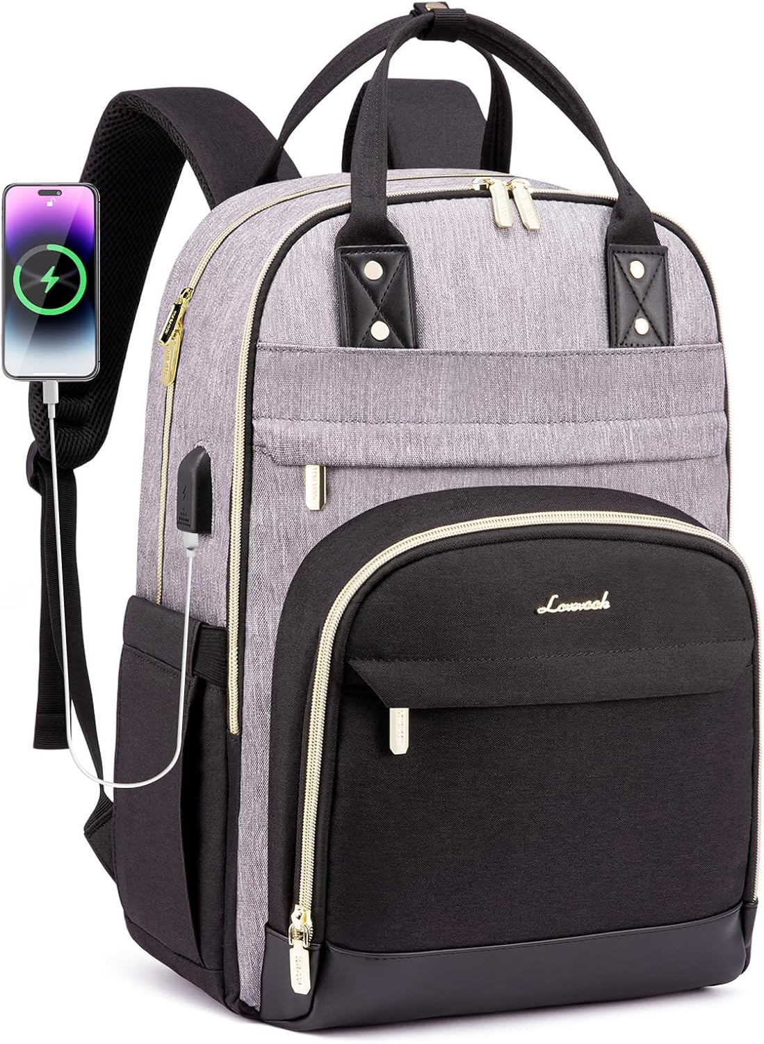 LOVEVOOK Backpack for Women,Laptop Backpack Women,Fits 17 Inch Laptop Bag,School Backpacks,Fashion Travel Work Anti-theft Bag,Waterproof Business Computer College Backpack Purse,Grey-Black-Balck
