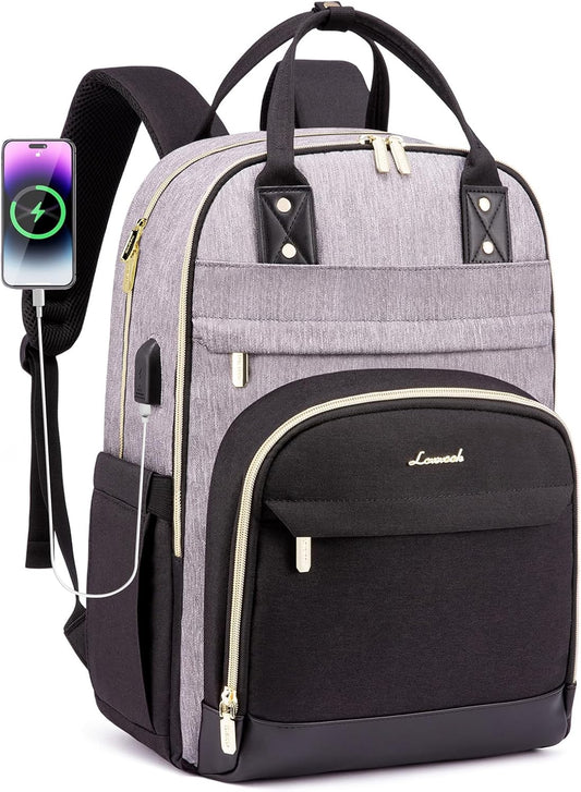 LOVEVOOK Backpack for Women,Laptop Backpack Women,Fits 17 Inch Laptop Bag,School Backpacks,Fashion Travel Work Anti-theft Bag,Waterproof Business Computer College Backpack Purse,Grey-Black-Balck