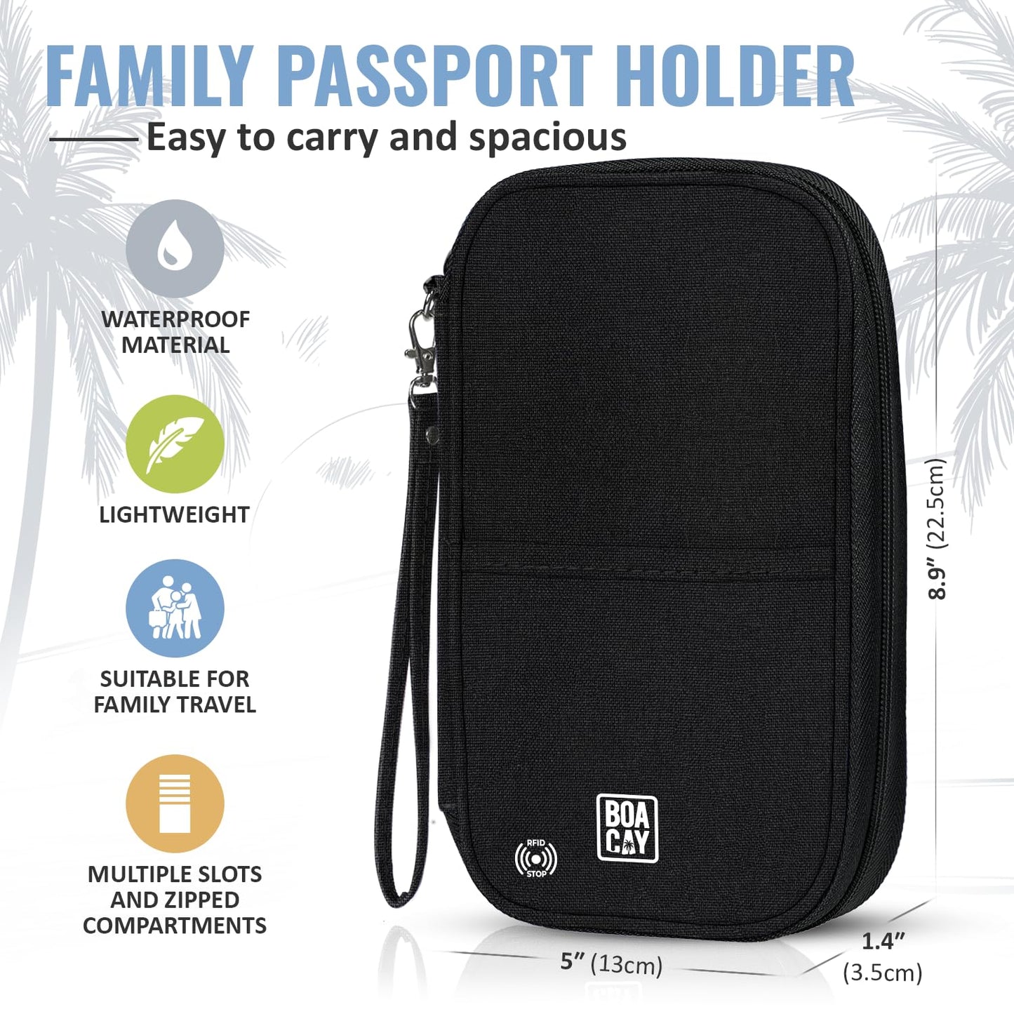 BOACAY Travel Document Organizer with RFID, Family Passport Holder, Wallet for Women & Men