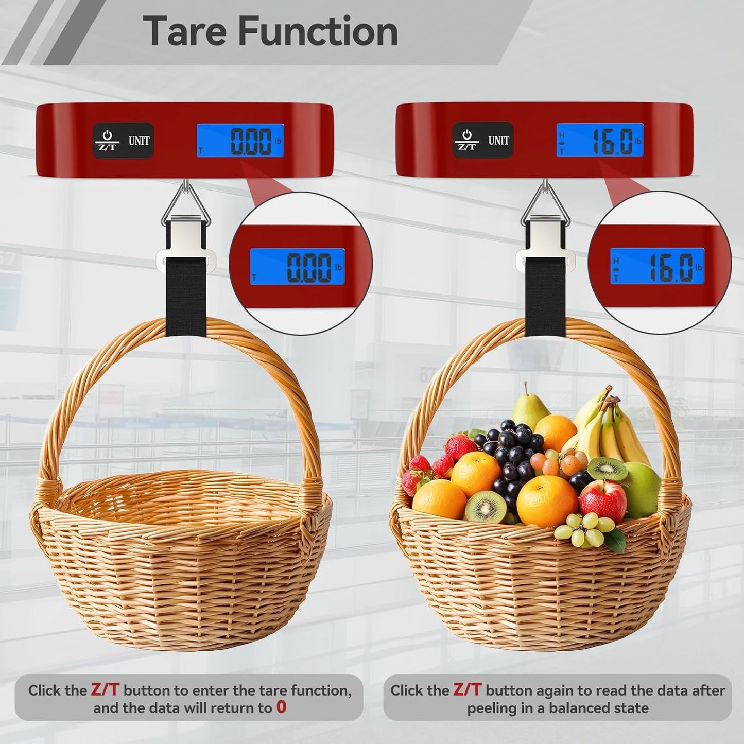 Luggage Scale, Dr.meter Luggage Weight Scale Backlight LCD Display PS02 110lb/50kg Electronic Balance Digital Postal Travel Accessories with Rubber Paint Handle Temperature Sensor, Red