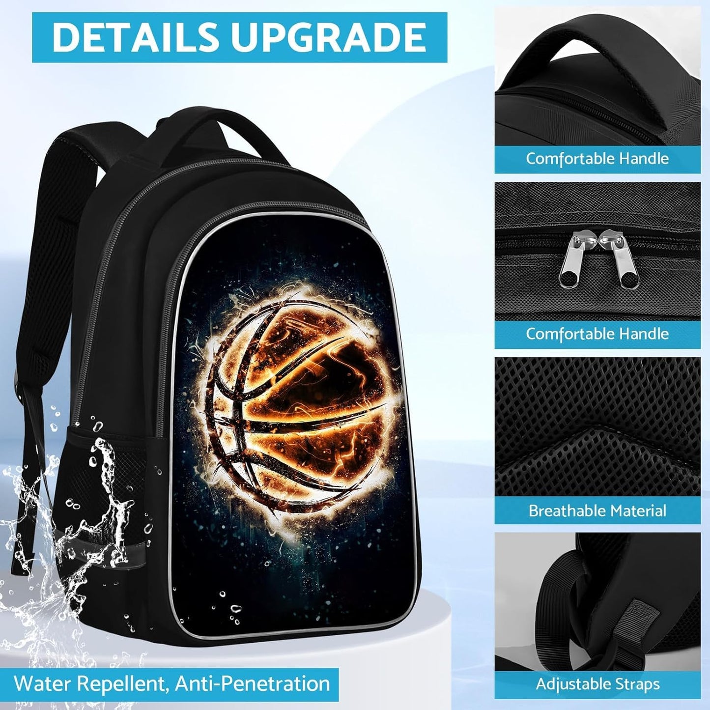 School Backpack for Boys - Basketball Boys Backpack for Kids Children Teens Elementary Middle School - Students Bag for Ages 6-18,17″Bookbag Multifunctional Large Capacity