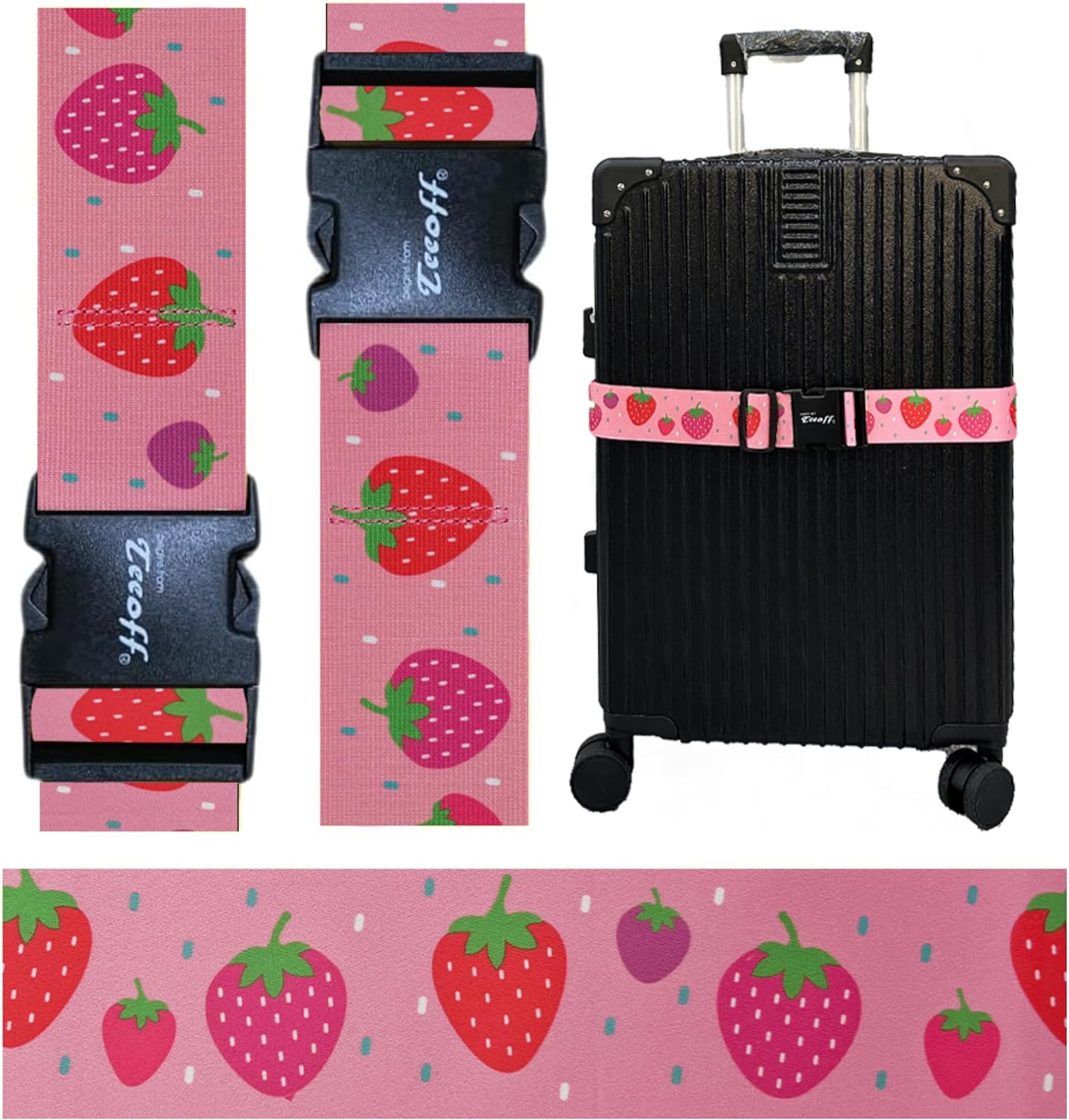 Teeoff Elastic Luggage Straps Suitcase Belts Travel Bag Accessories Adjustable 220CM (Strawberry)
