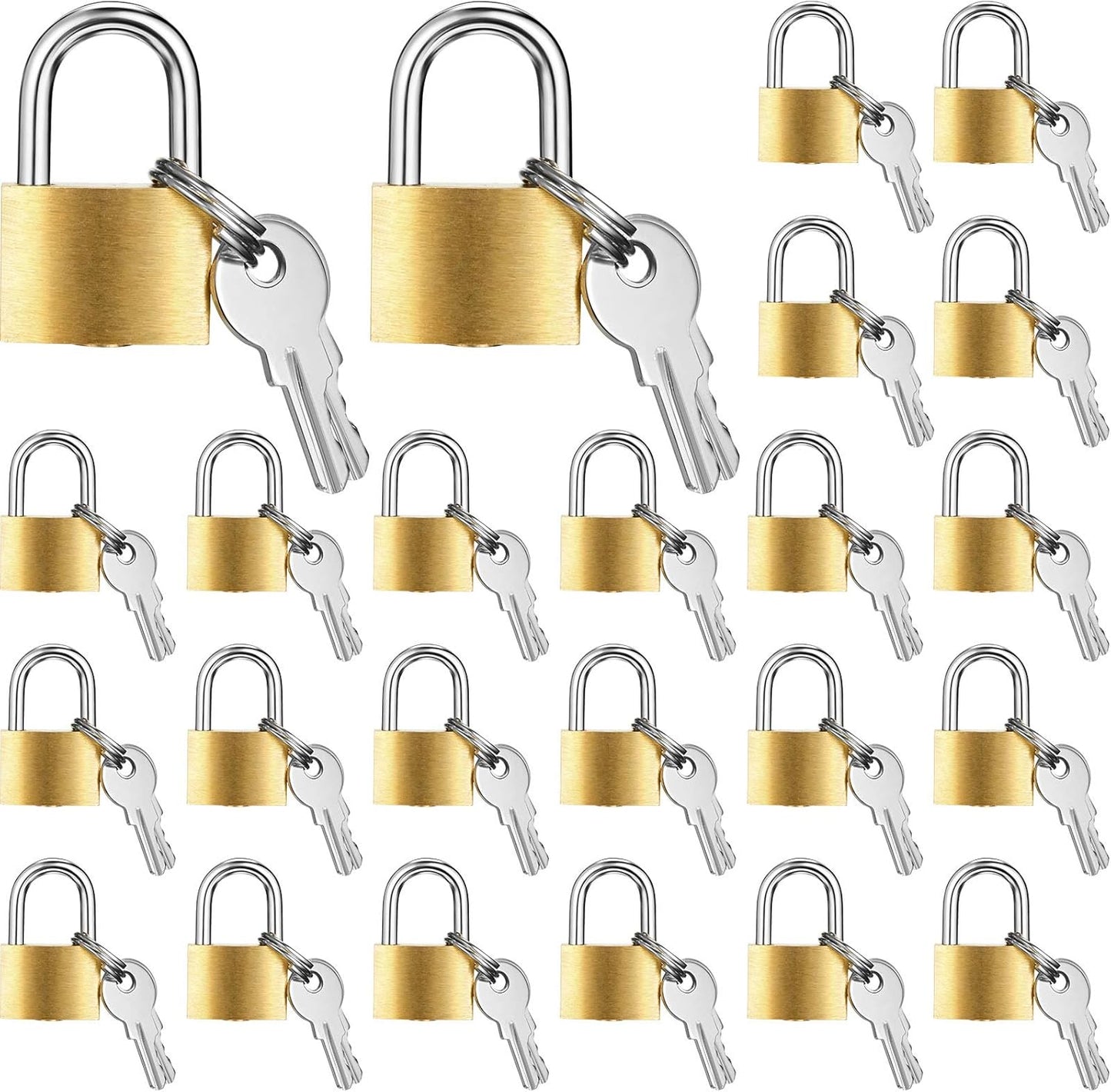Hotop 24 Pieces Mini Padlock Small Solid Brass Locks 1.25'' with 3 Keys for Luggage, Backpack, Gym, Suitcase, Classroom Matching Game and More