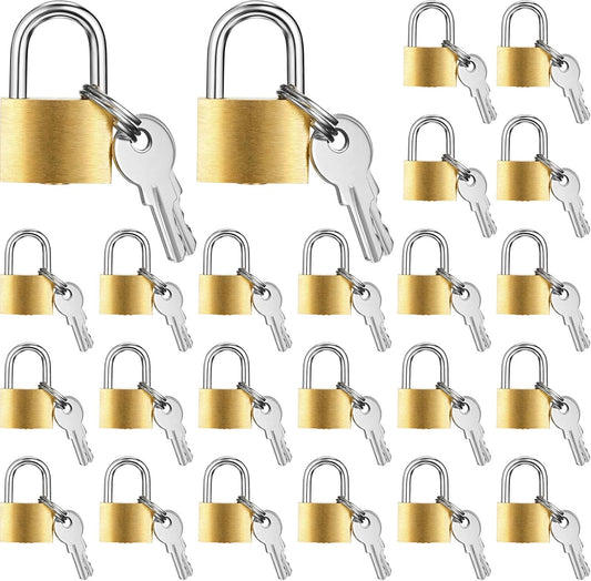 Hotop 24 Pieces Mini Padlock Small Solid Brass Locks 1.25'' with 3 Keys for Luggage, Backpack, Gym, Suitcase, Classroom Matching Game and More