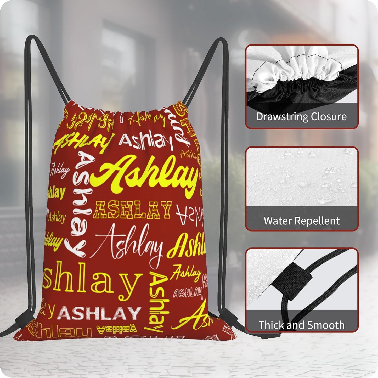 Personalized Drawstring Bag with Your Name Drawstring Backpack for Men Women Small Gym Beach Shopping Sport Yoga Bag (Custom Name-7)