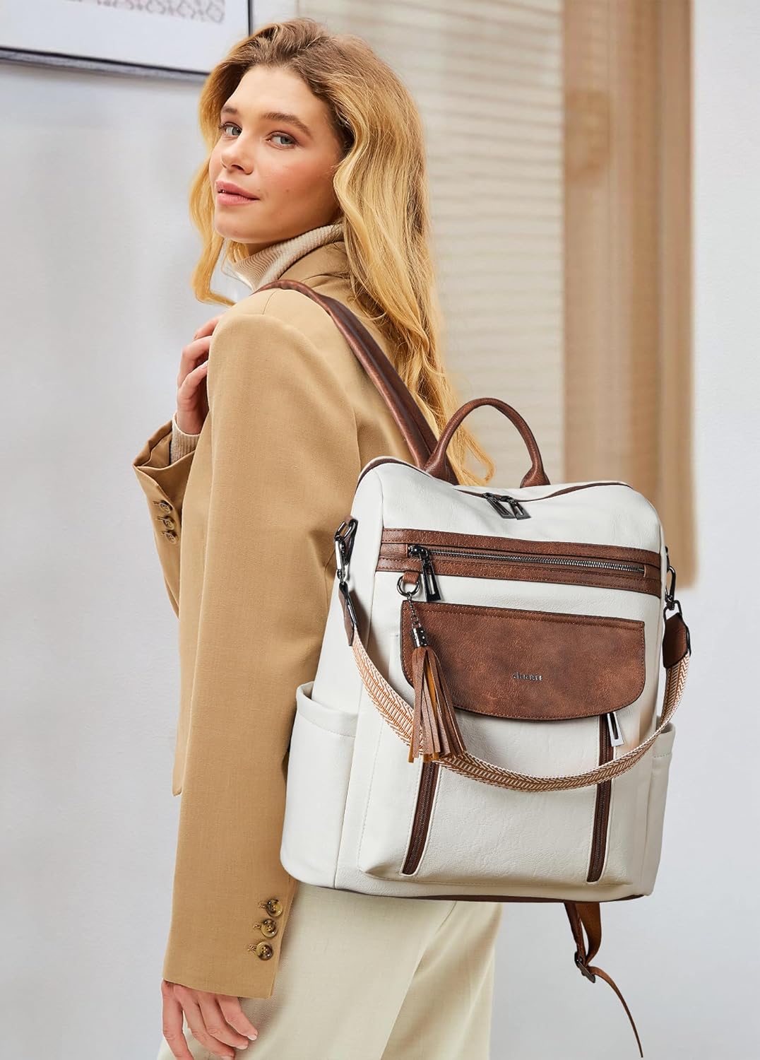 Shrrie Laptop Backpack for Women 15.6 inch,Travel Leather Backpack Purse Nurse Teacher Carry on