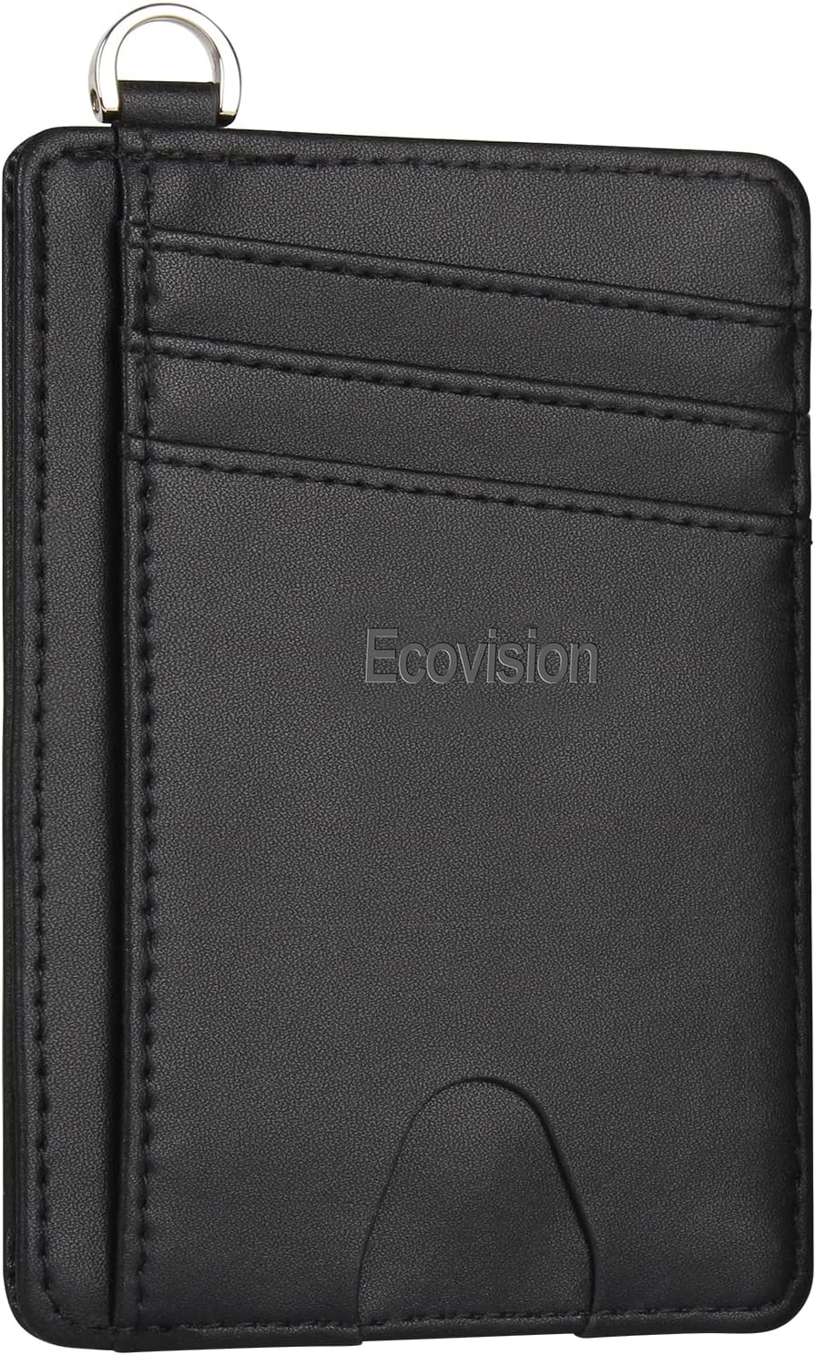 EcoVision Slim Minimalist Front Pocket Wallet, RFID Blocking Credit Card Holder Wallet with Detachable D-Shackle for Men Women