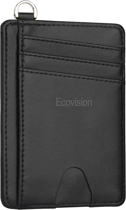 EcoVision Slim Minimalist Front Pocket Wallet, RFID Blocking Credit Card Holder Wallet with Detachable D-Shackle for Men Women