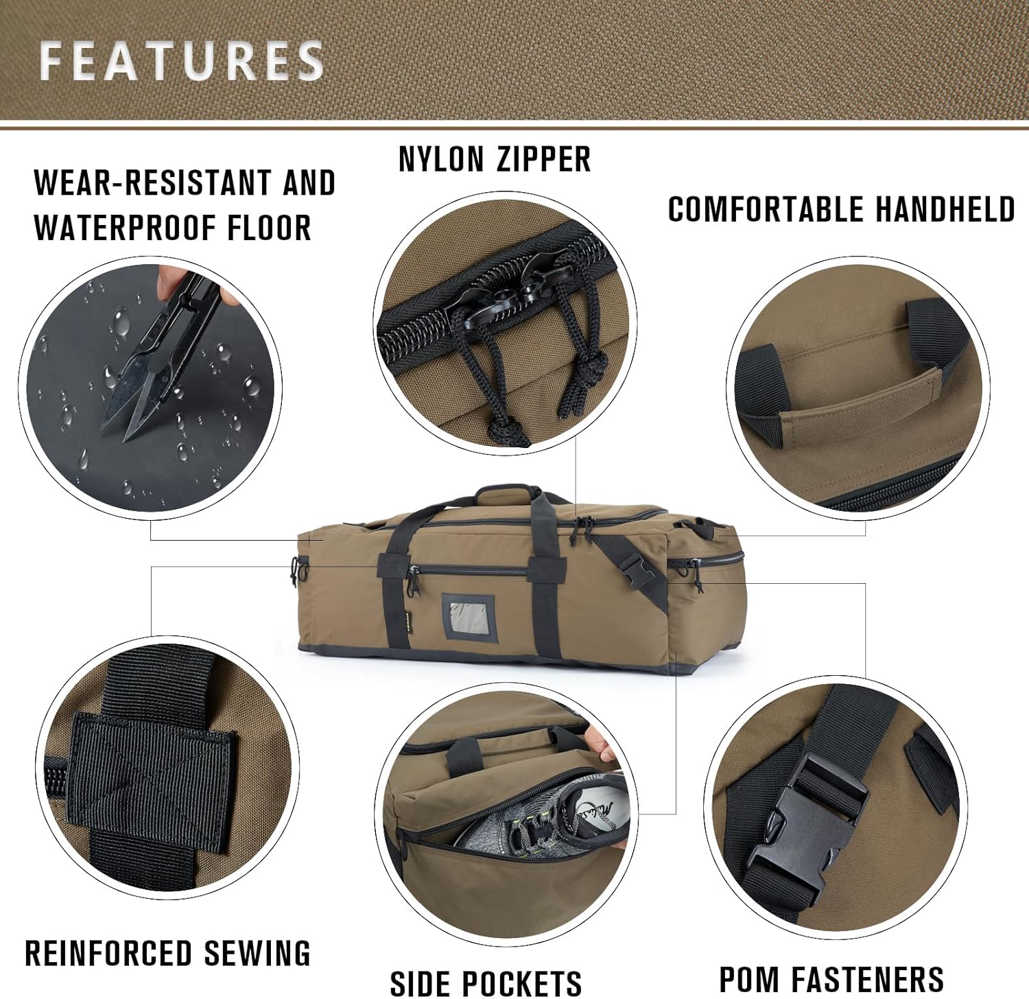 105l Large Duffel Bag For Travel, Gym & Sports - Water Repellent Polyester, Hidden Straps, Shoe